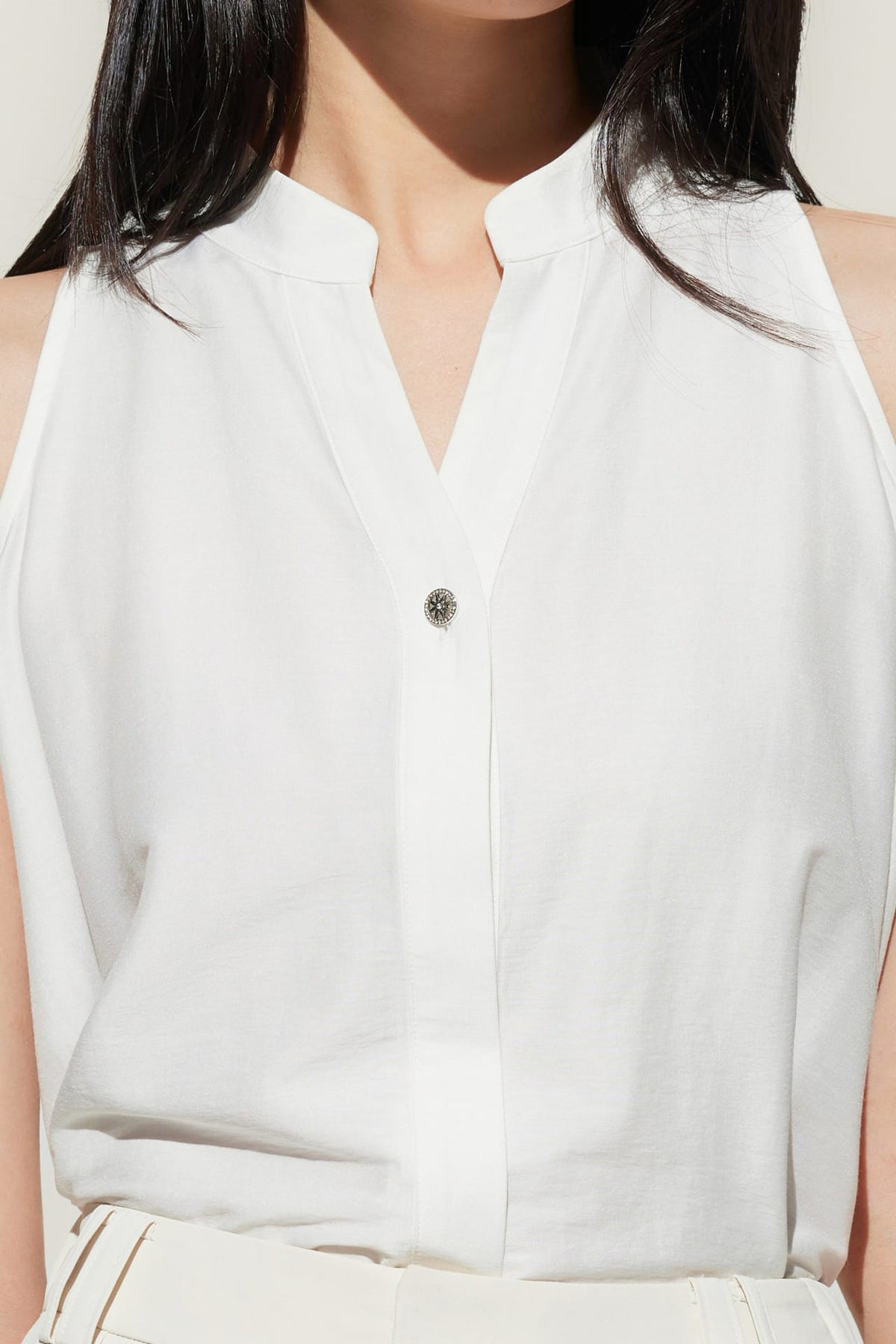G2000 Blouses Stand Collar Top With Hi-Low Fit Hem