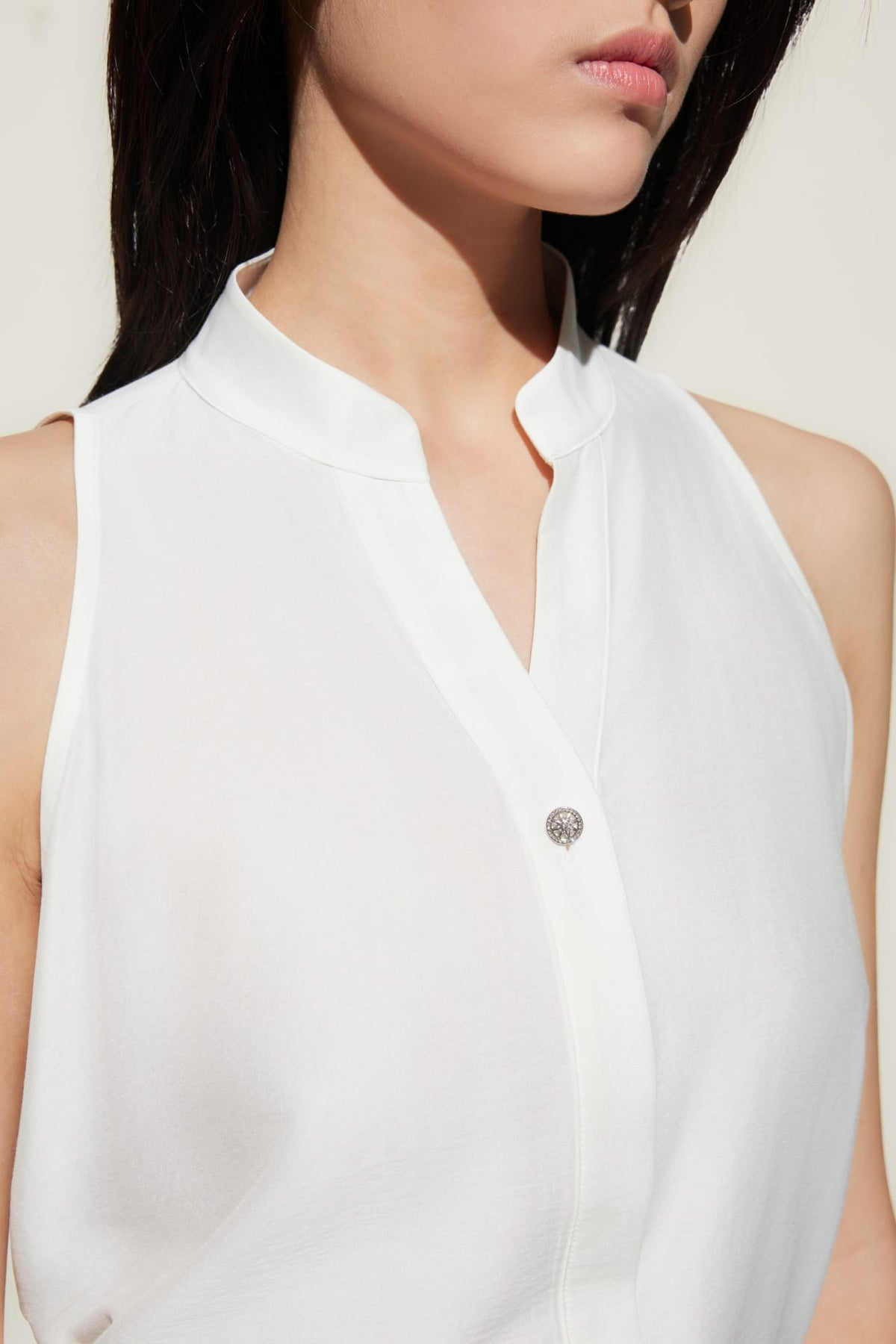 G2000 Blouses Stand Collar Top With Hi-Low Fit Hem