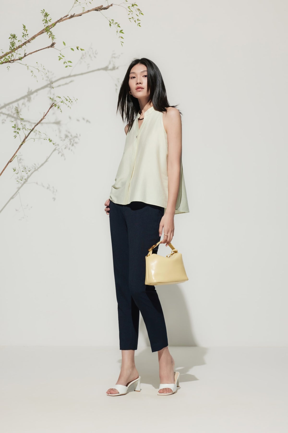 G2000 Blouses Stand Collar Top With Hi-Low Fit Hem