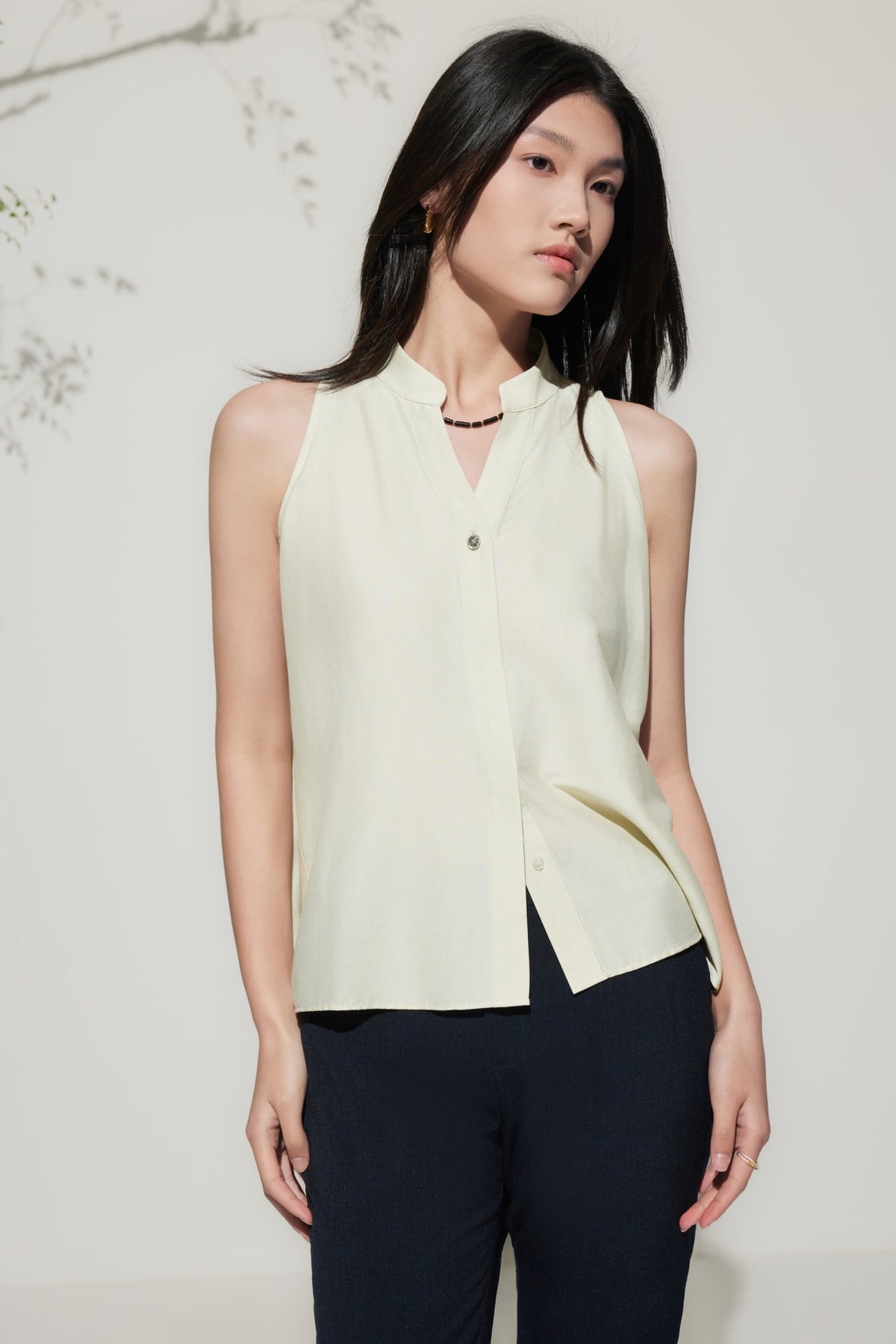 G2000 Blouses Stand Collar Top With Hi-Low Fit Hem
