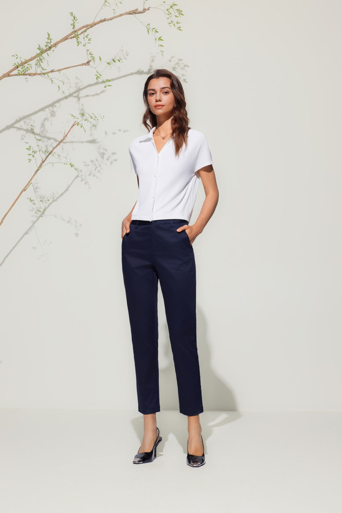 G2000 Pants Cotton Blend Cropped Cigarette Casual Pants