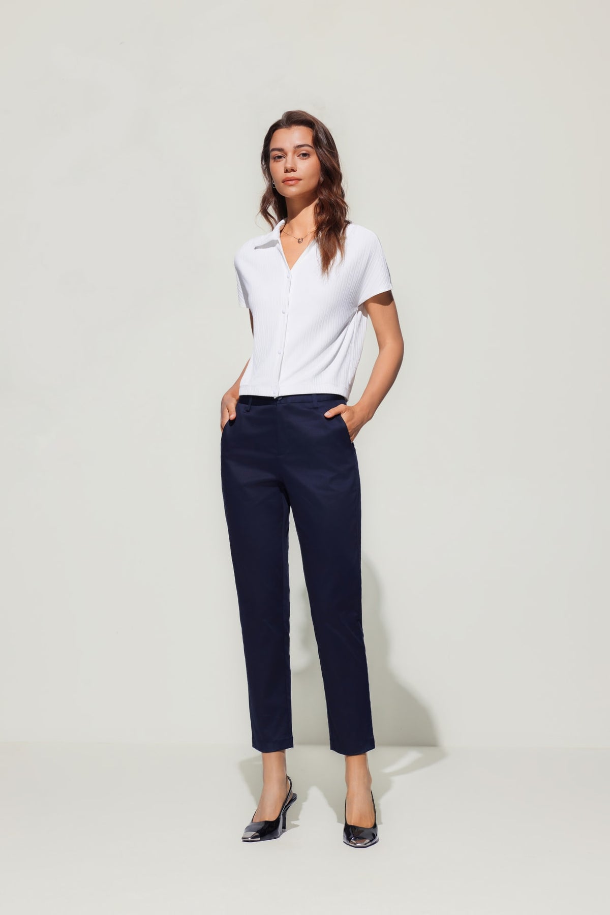 G2000 Pants Cotton Blend Cropped Cigarette Casual Pants Enigmatic Teal Regular