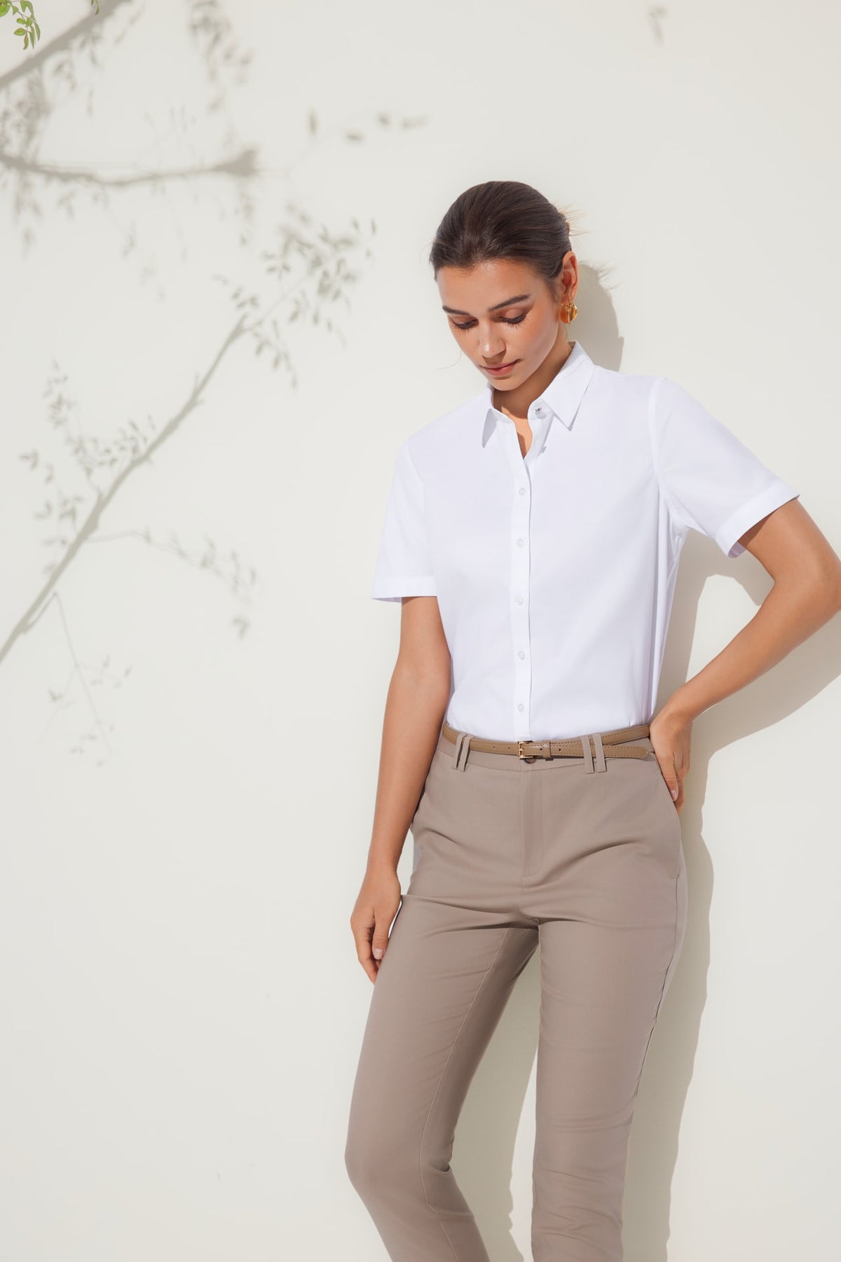 G2000 - Pants - Cotton Blend Cropped Skinny Casual Pants With Belt