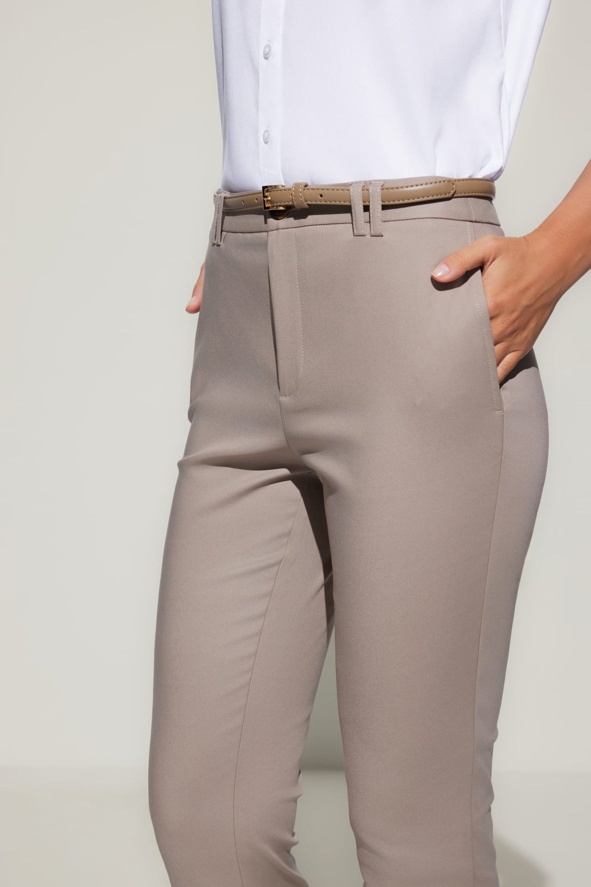 G2000 - Pants - Cotton Blend Cropped Skinny Casual Pants With Belt