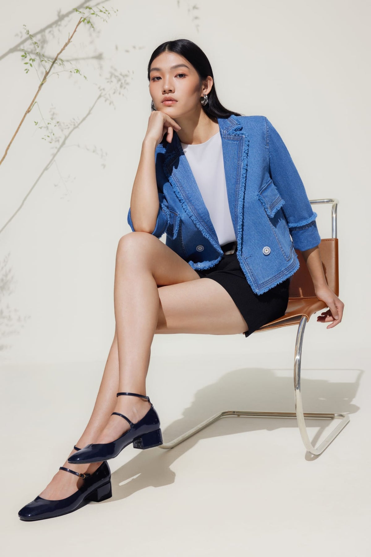 G2000 Coats & Jackets Double-Breasted Fringed Denim Jacket