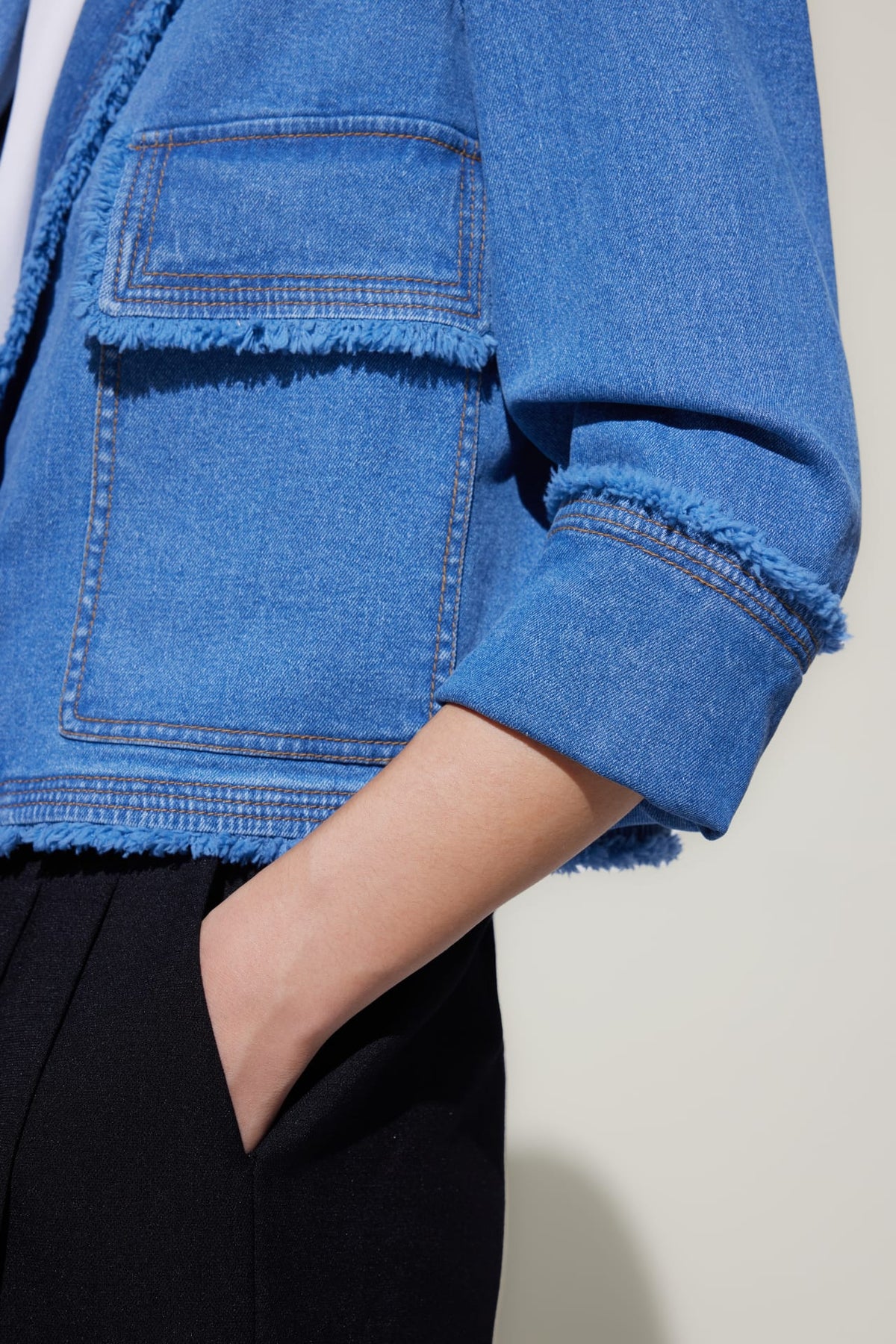 G2000 - Coats & Jackets - Double-Breasted Fringed Denim Jacket