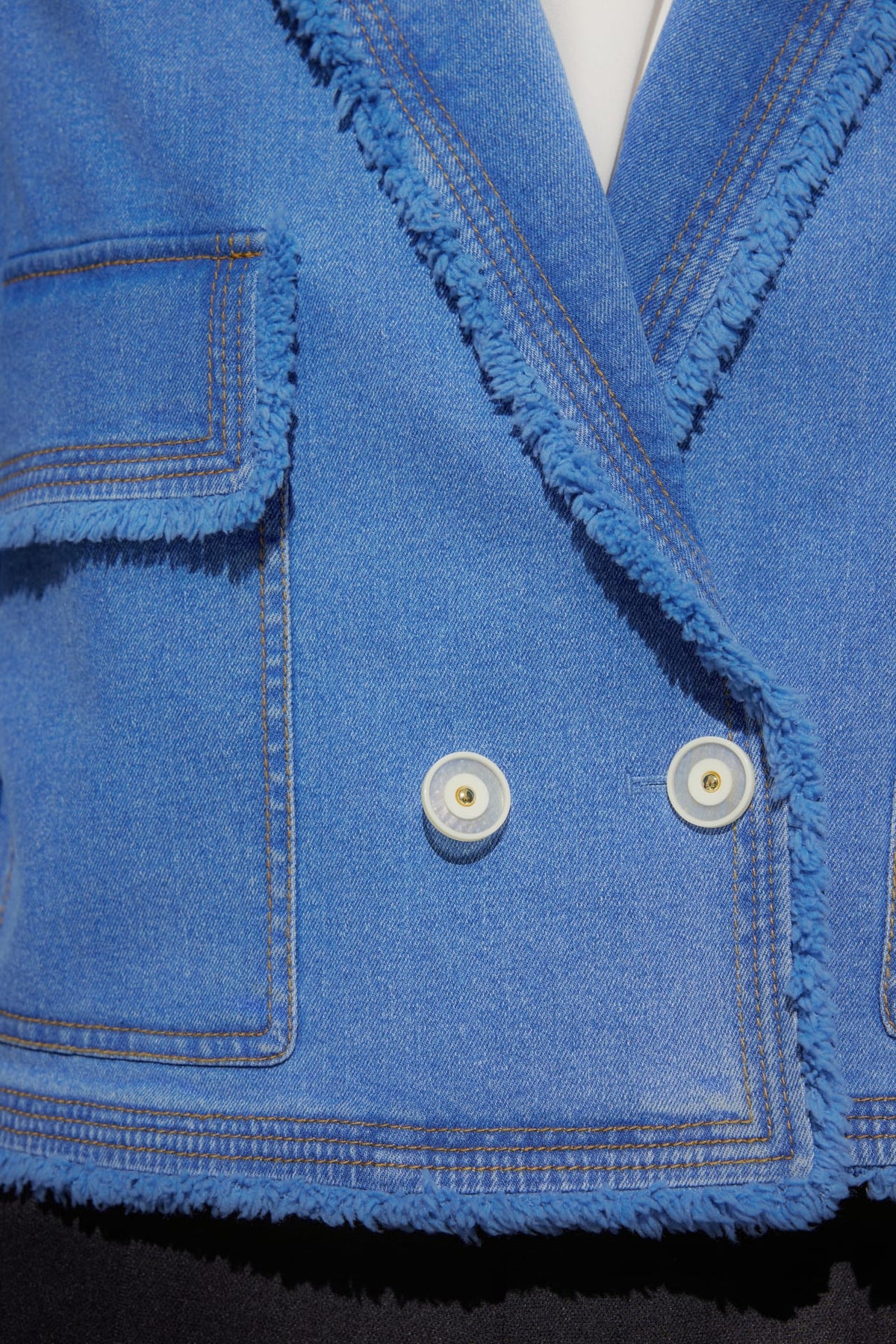 G2000 - Coats & Jackets - Double-Breasted Fringed Denim Jacket