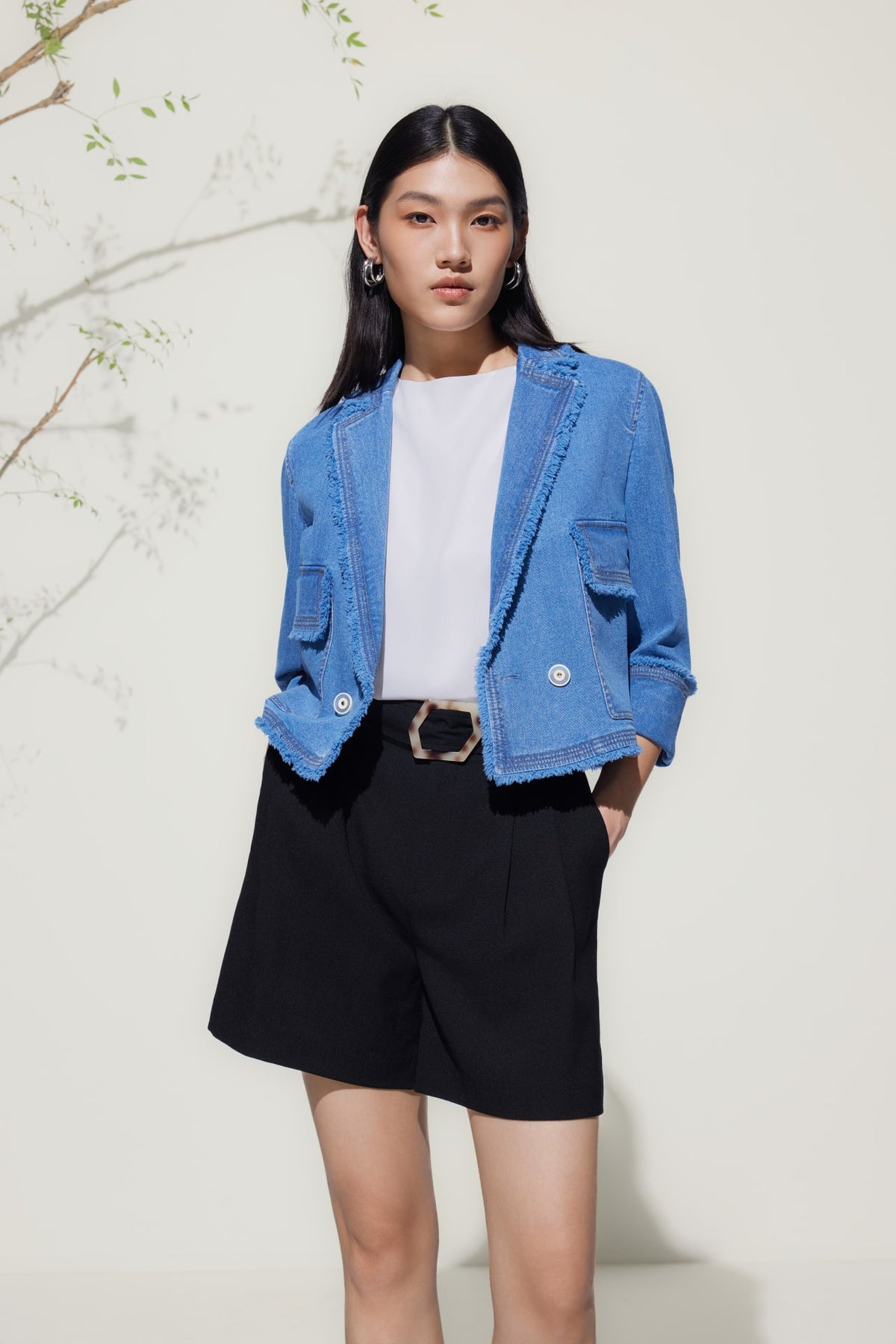 G2000 - Coats & Jackets - Double-Breasted Fringed Denim Jacket