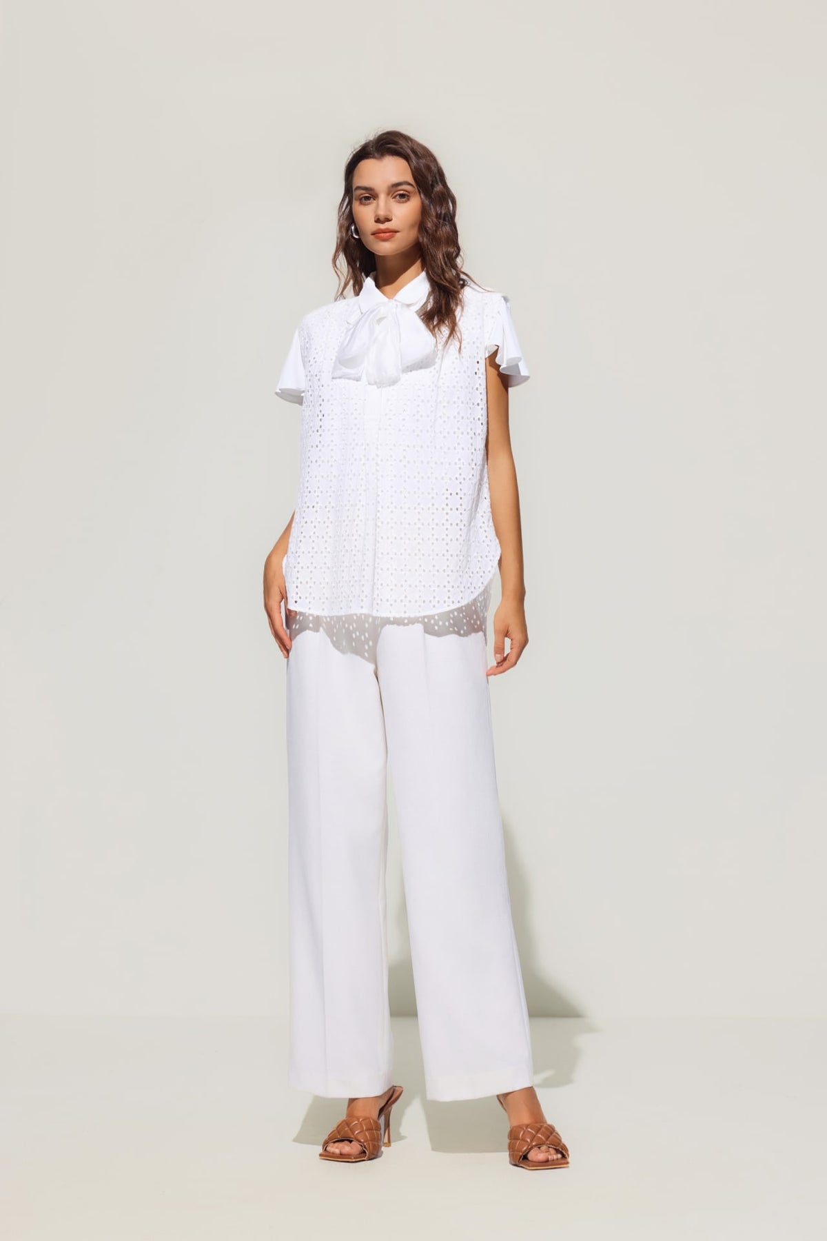G2000 Shirts Cotton Eyelet Short Sleeve Casual Shirt Frosted Porcelain Relaxed