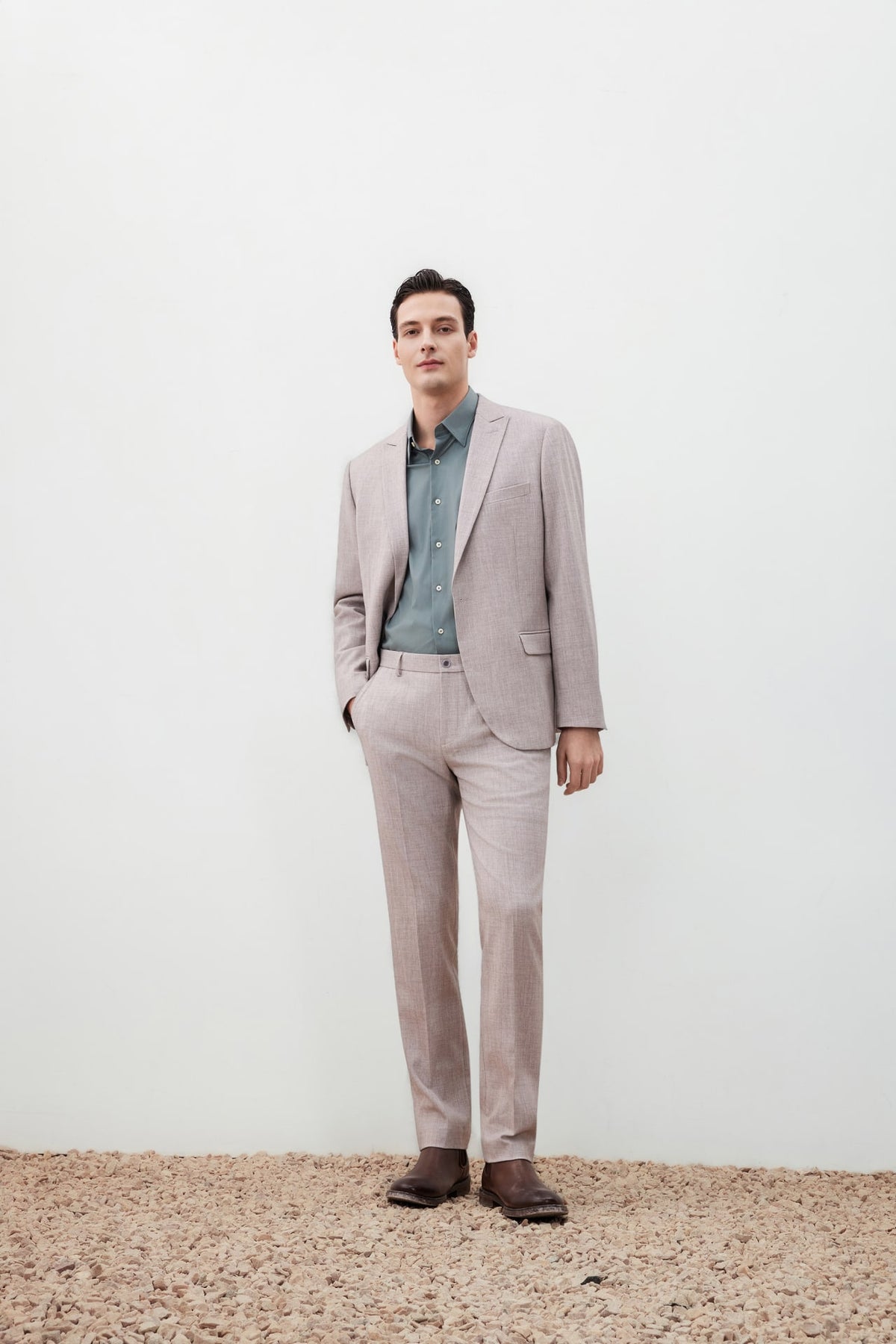 G2000 Suits Anti-Bacterial Slim Fit Herringbone Suit Blazer Sand Slim
