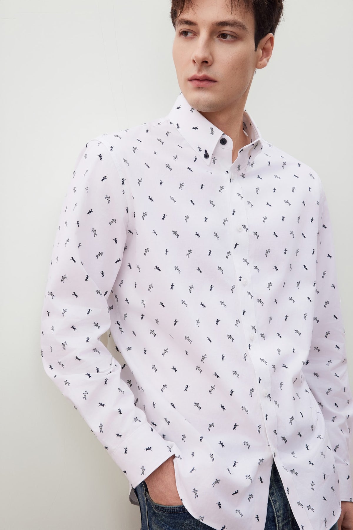G2000 Shirts Wrinkle-Free Mini Horse Digital Print Comfort Fit Twill Casual Shirt
