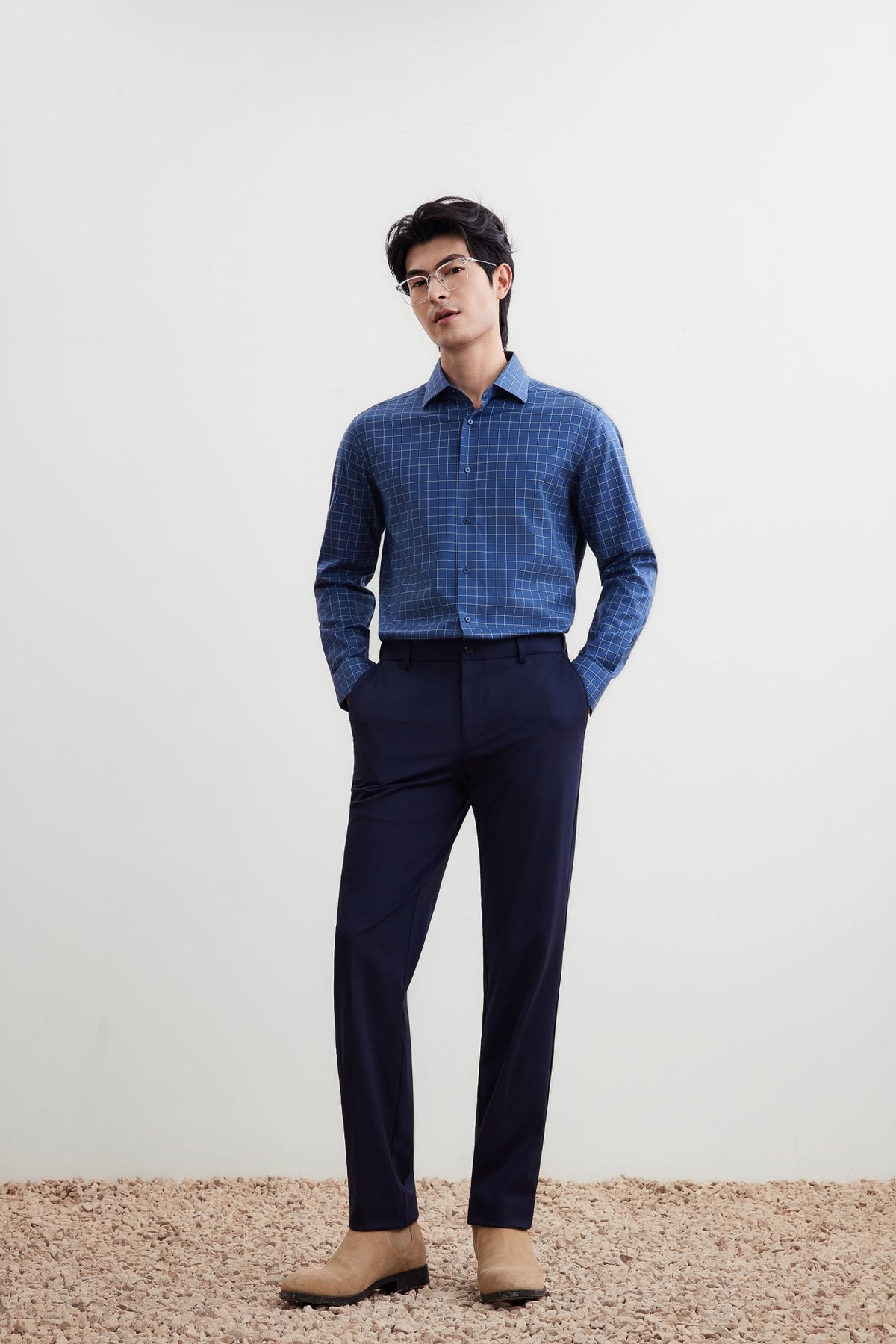 G2000 Shirts Non-Iron Smart Fit Check Shirt Peacoat Smart