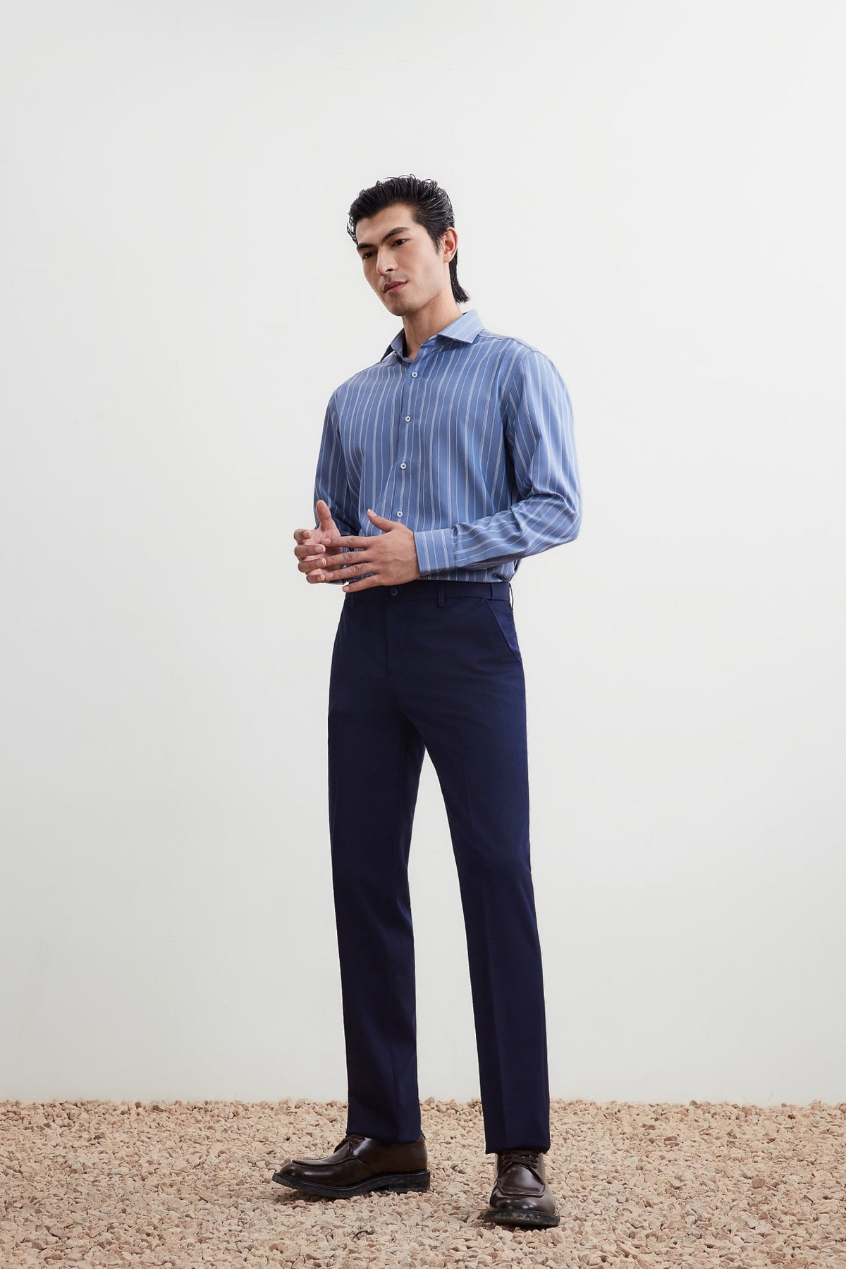 G2000 Shirts Non-Iron Dry Smart Fit Stripe Shirt Mood Indigo Smart