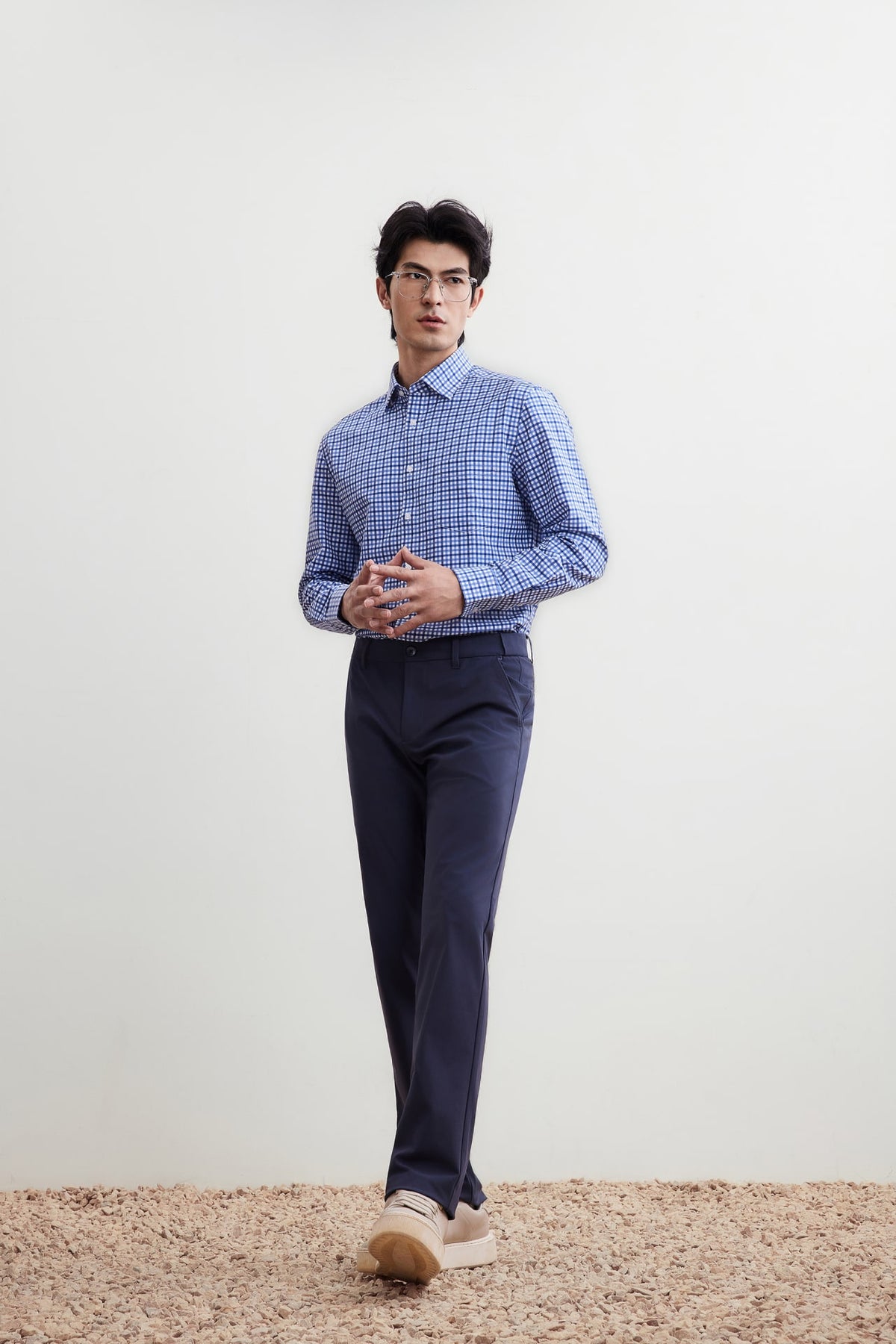 G2000 Shirts Non-Iron Dry Smart Fit Check Shirt Midnight Navy Smart