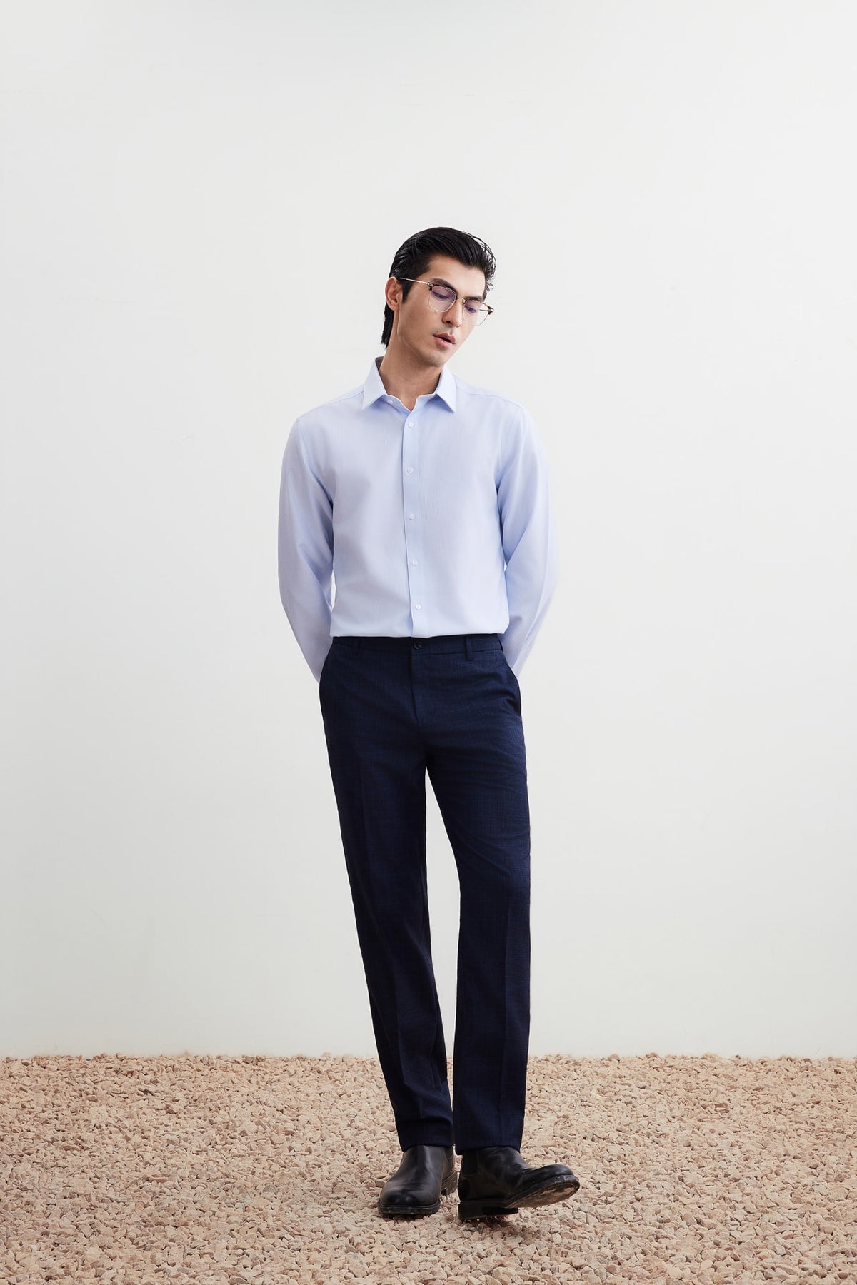 G2000 Shirts Non-Iron Dry Smart Fit Check Shirt Wan Blue Smart
