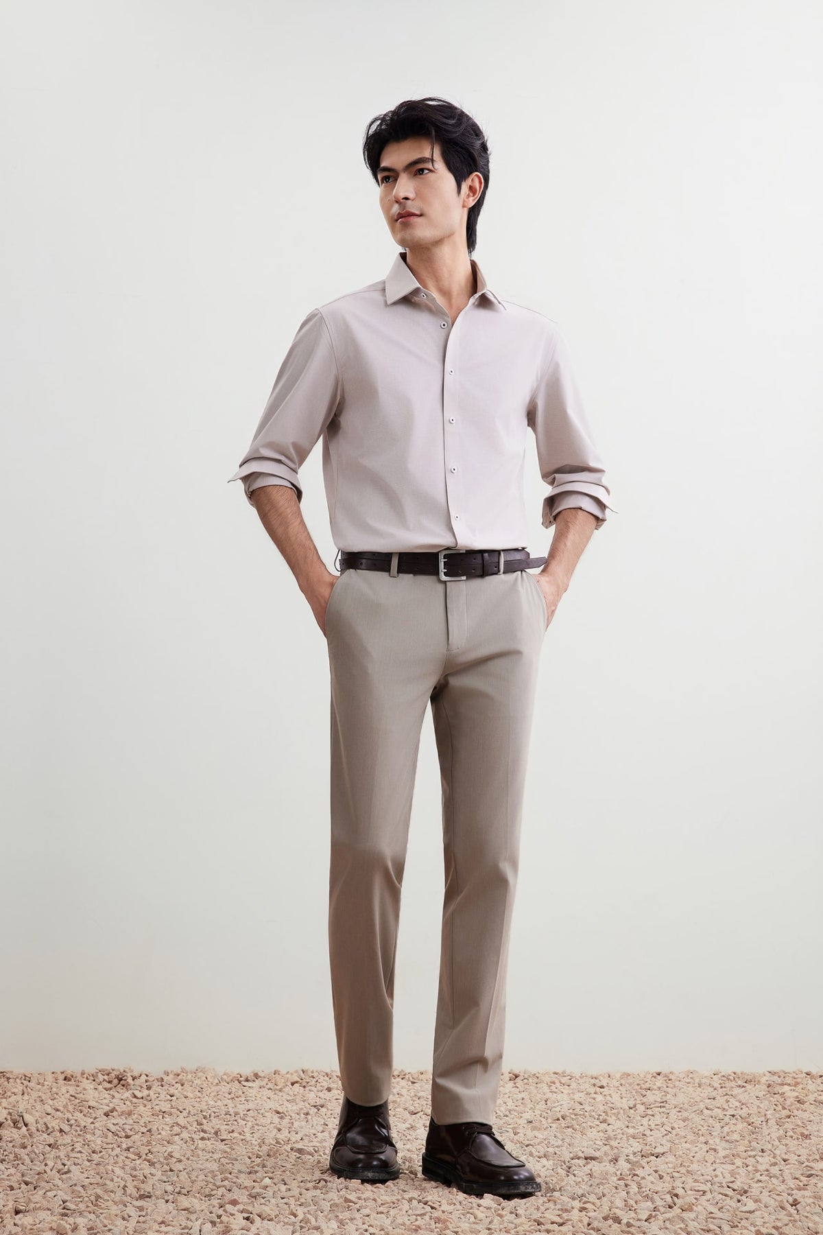 G2000 Shirts Non-Iron Dry Stretch Smart Fit Horizontal Semi Solid Shirt Sand Smart