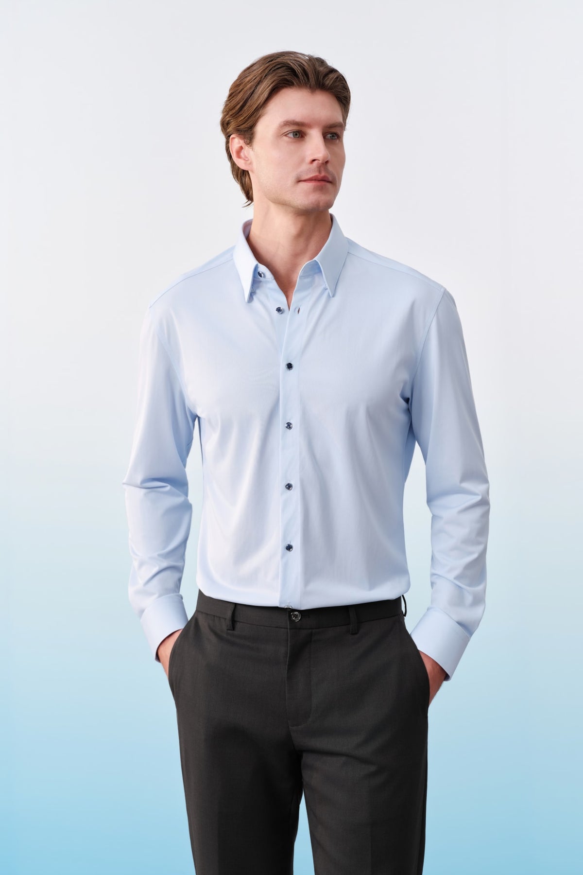 G2000 - Shirts - Non-Iron Warp Knit Slim Fit Long Sleeve Shirt - Halogen Blue - Slim