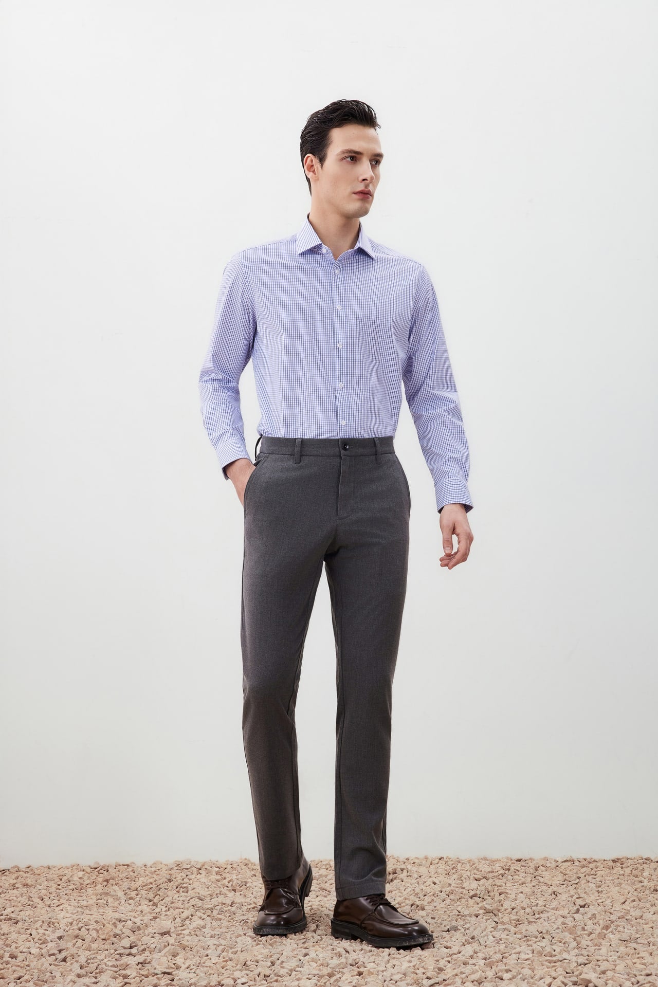 G2000 Shirts Non-Iron Silky Touch Smart Fit Check Shirt Midnight Navy Smart