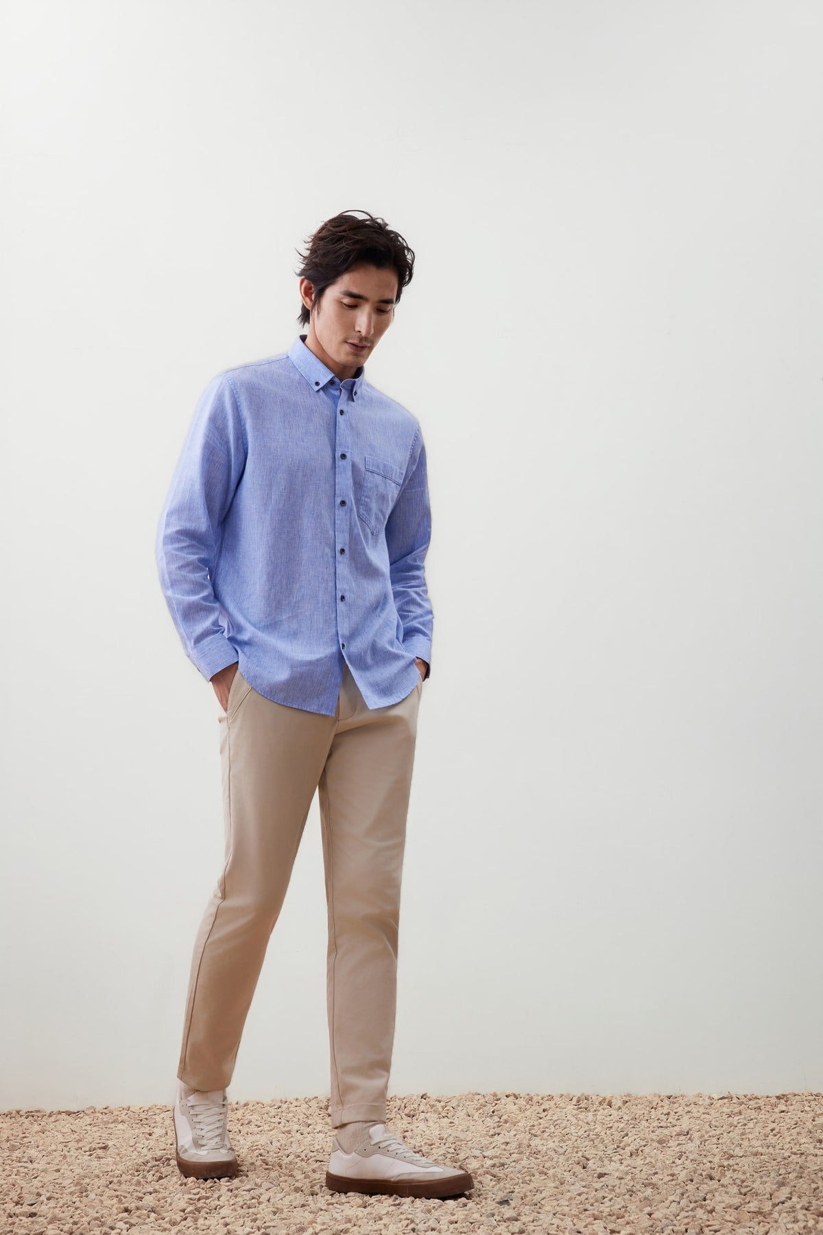 G2000 - Shirts - Linen Blend Comfort Fit Stripe Casual Shirt - True Navy - Comfort