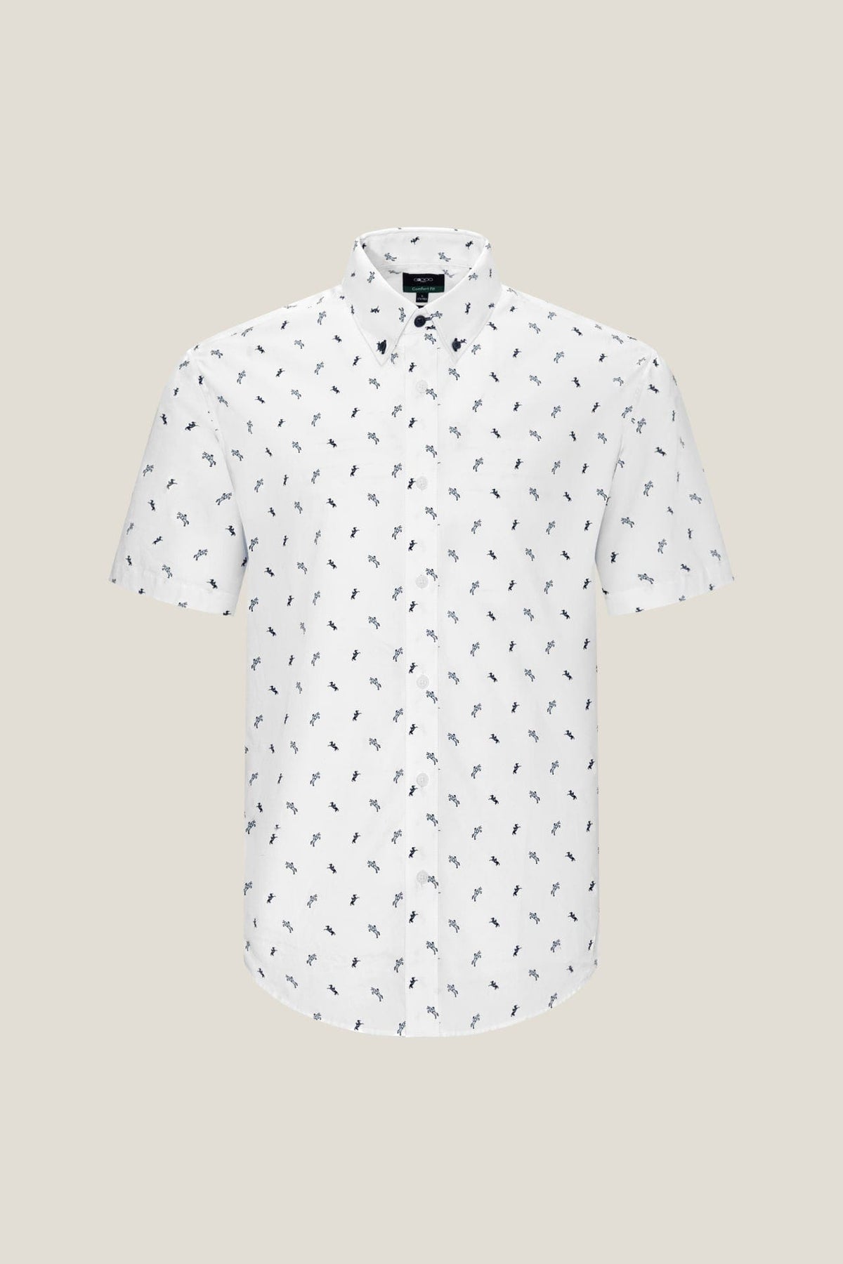 G2000 Shirts Wrinkle-Free Mini Horse Digital Print Comfort Fit Twill Short Sleeve Casual Shirt White Comfort