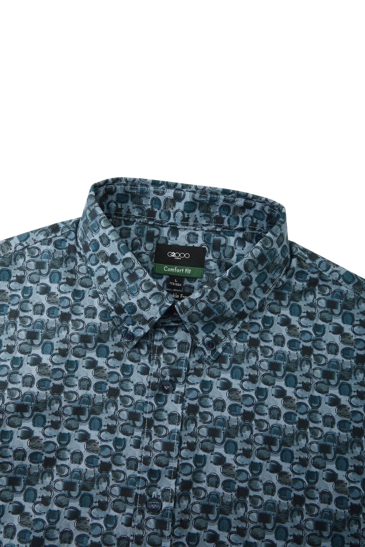 G2000 - Shirts - Wrinkle-Free Horseshoe Digital Print Comfort Fit Twill Short Sleeve Casual Shirt