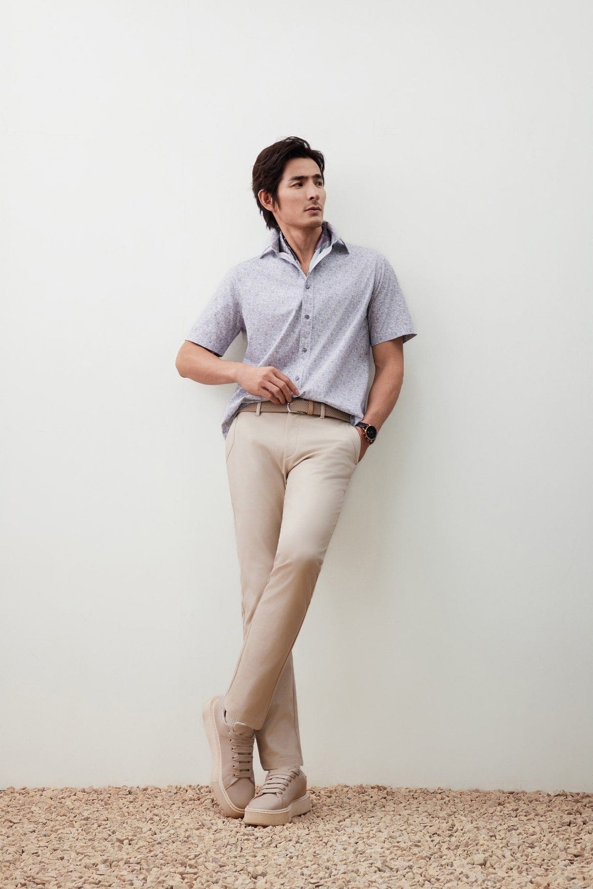 G2000 - Shirts - Wrinkle-Free Horseshoe Digital Print Comfort Fit Twill Short Sleeve Casual Shirt - Flint Stone - Comfort
