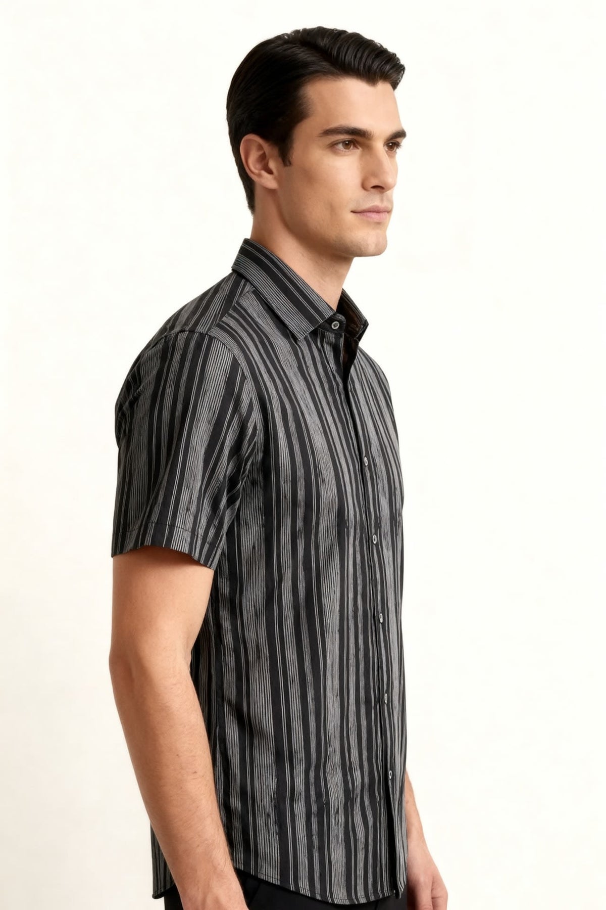 Wrinkle-Free Stripe Digital Print Comfort Fit Oxford Short Sleeve Casual Shirt