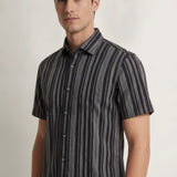 Wrinkle-Free Stripe Digital Print Comfort Fit Oxford Short Sleeve Casual Shirt