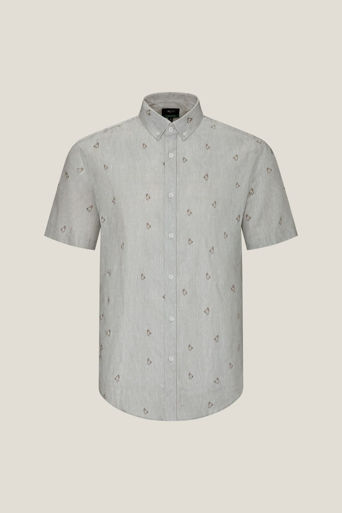 G2000 - Shirts - Wrinkle-Free Mini Horse Digital Print Comfort Fit Oxford Short Sleeve Casual Shirt - Sand - Comfort