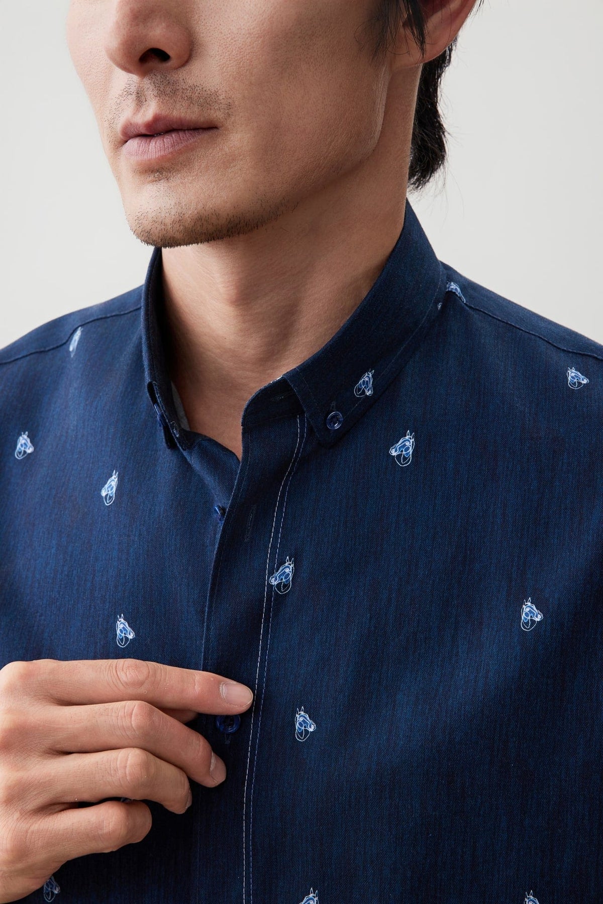 G2000 - Shirts - Wrinkle-Free Mini Horse Digital Print Comfort Fit Oxford Short Sleeve Casual Shirt