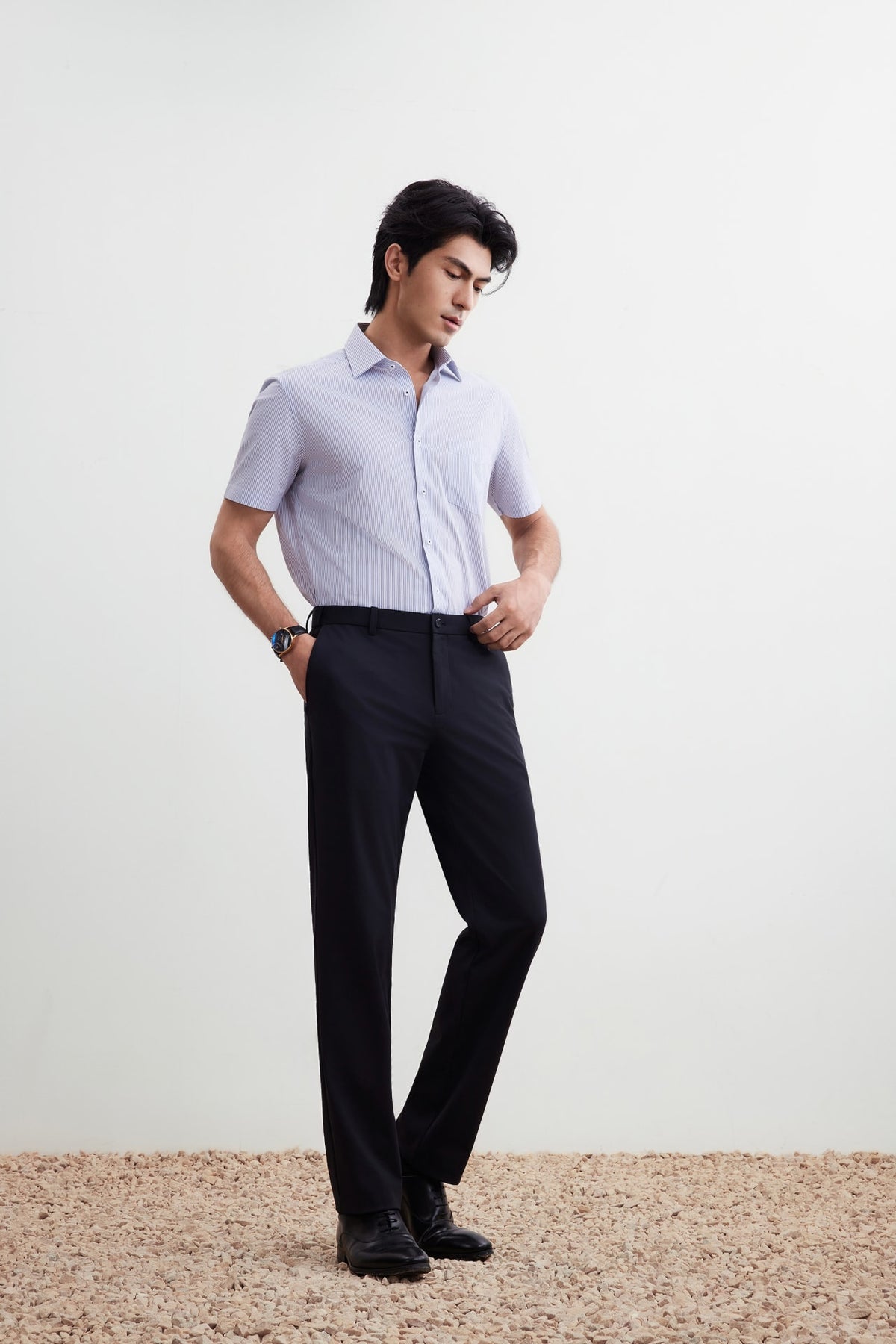 G2000 Shirts Non-Iron Easy Care Smart Fit Stripe Short Sleeve Shirt Peacoat Smart