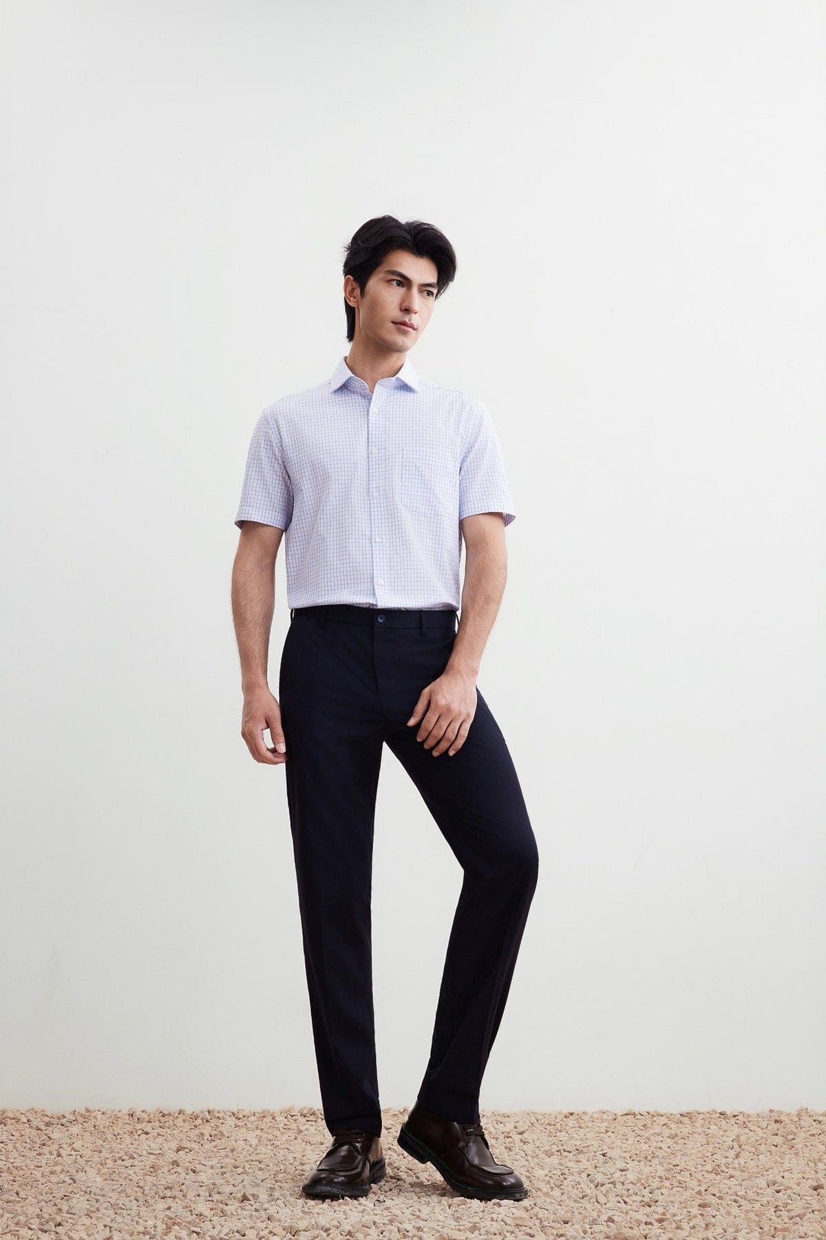 G2000 Shirts Non-Iron Easy Care Smart Fit Check Short Sleeve Shirt Twilight Blue Smart