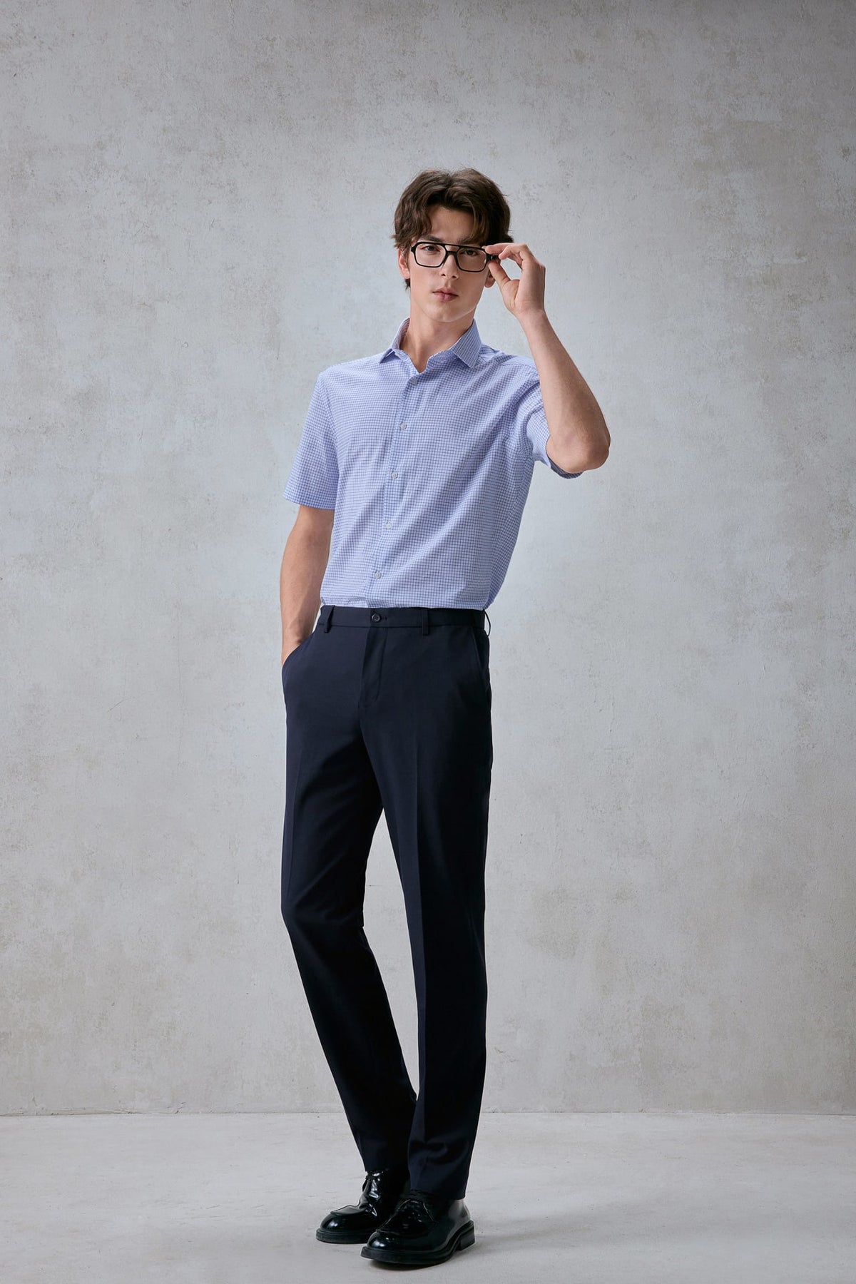 G2000 Shirts Non-Iron Easy Care Check Smart Fit Short Sleeve Shirt Midnight Navy Smart