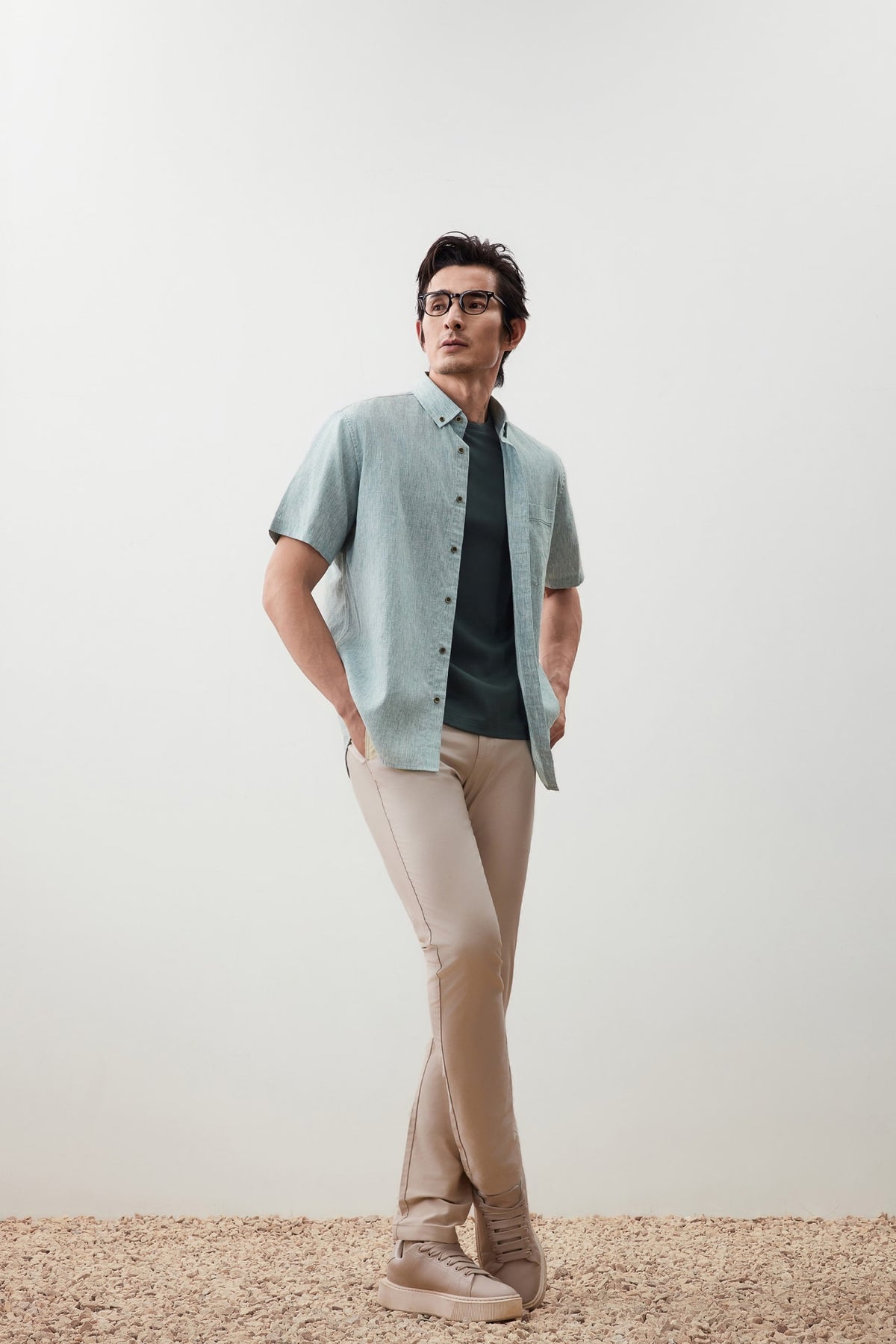 G2000 Shirts Linen Blend Comfort Fit Stripe Short Sleeve Casual Shirt Leaf Green Comfort