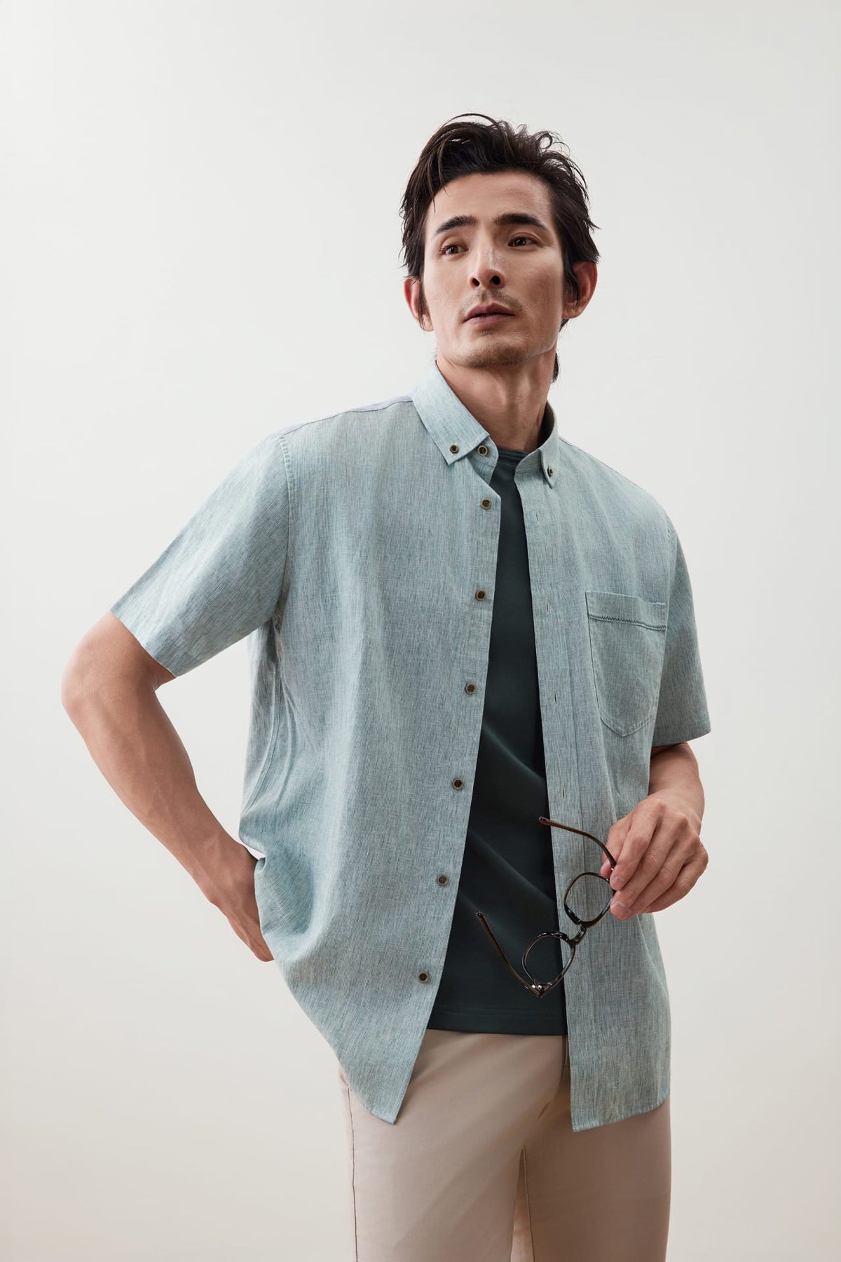 G2000 Shirts Linen Blend Comfort Fit Stripe Short Sleeve Casual Shirt