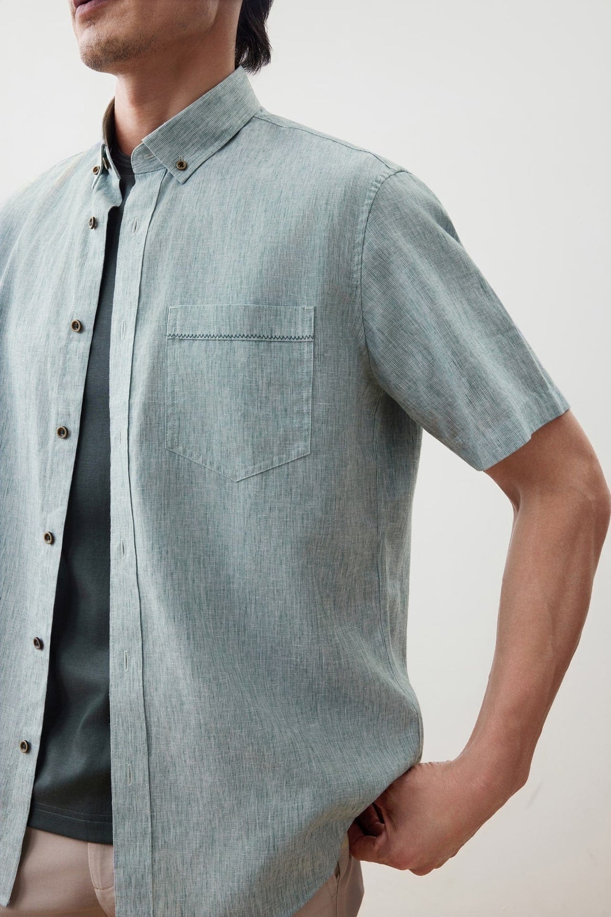 G2000 Shirts Linen Blend Comfort Fit Stripe Short Sleeve Casual Shirt