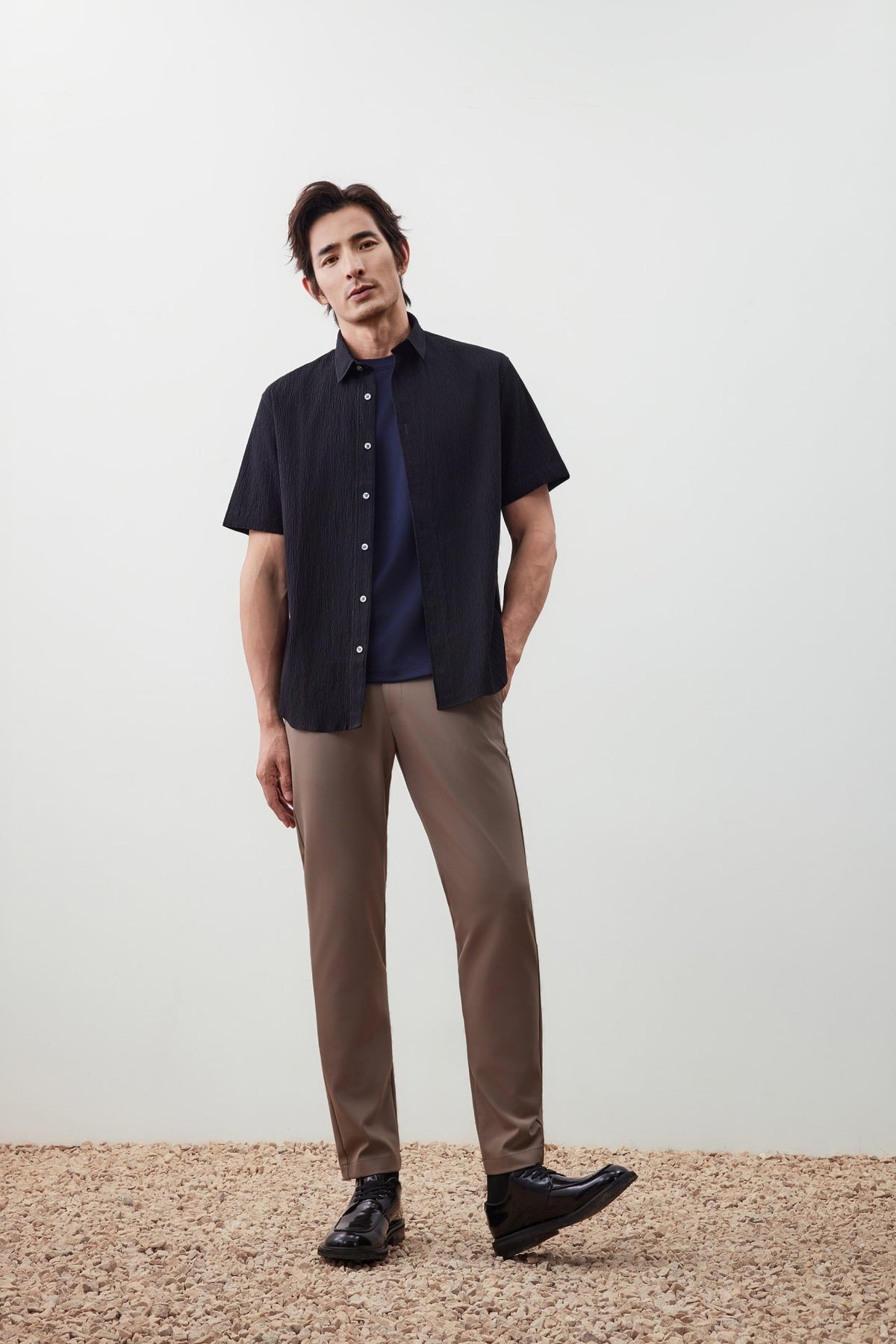 G2000 - Shirts - Lyocell Cotton Seersucker Comfort Fit Short Sleeve Casual Shirt - Black - Comfort