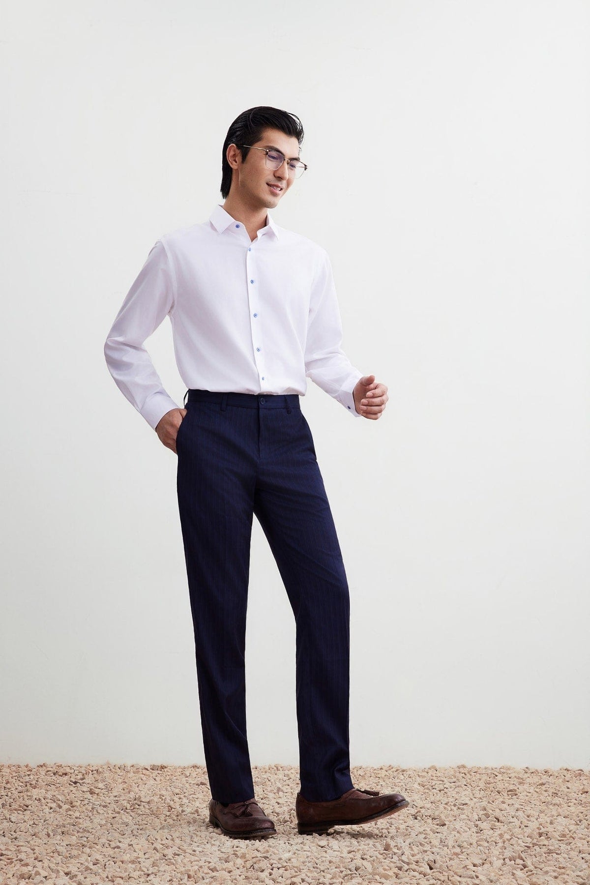 G2000 Pants Anti-Bacterial Tailored Fit Stripe Suit Pants Dark Denim Tailored