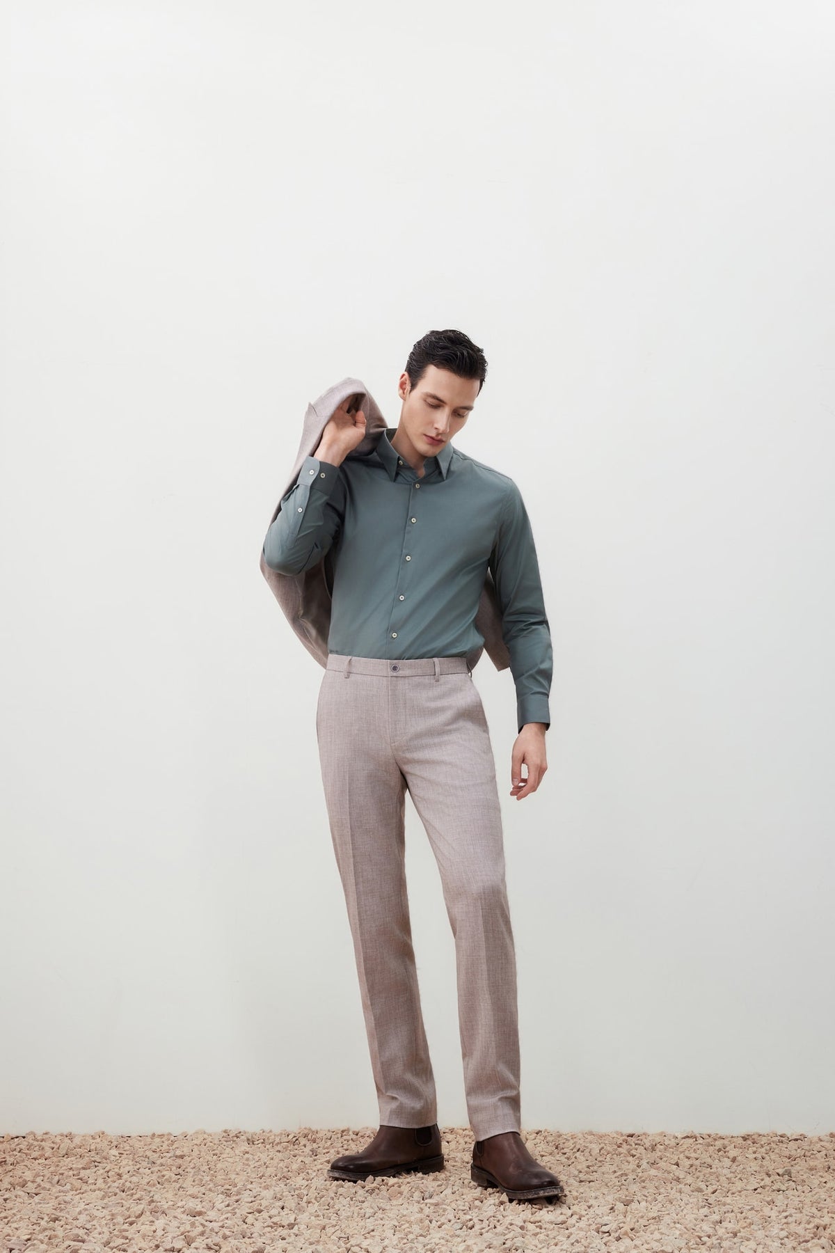 G2000 Pants Anti-Bacterial Slim Fit Herringbone Suit Pant Sand Slim