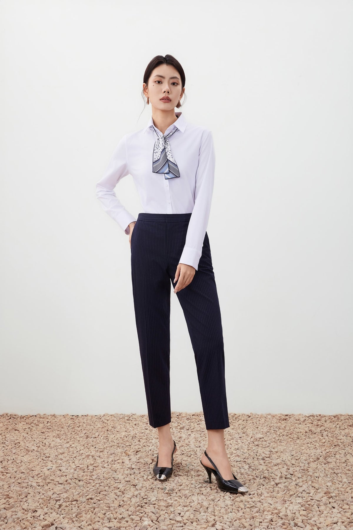 G2000 Shirts Textured Shirt with Scarf White Slim