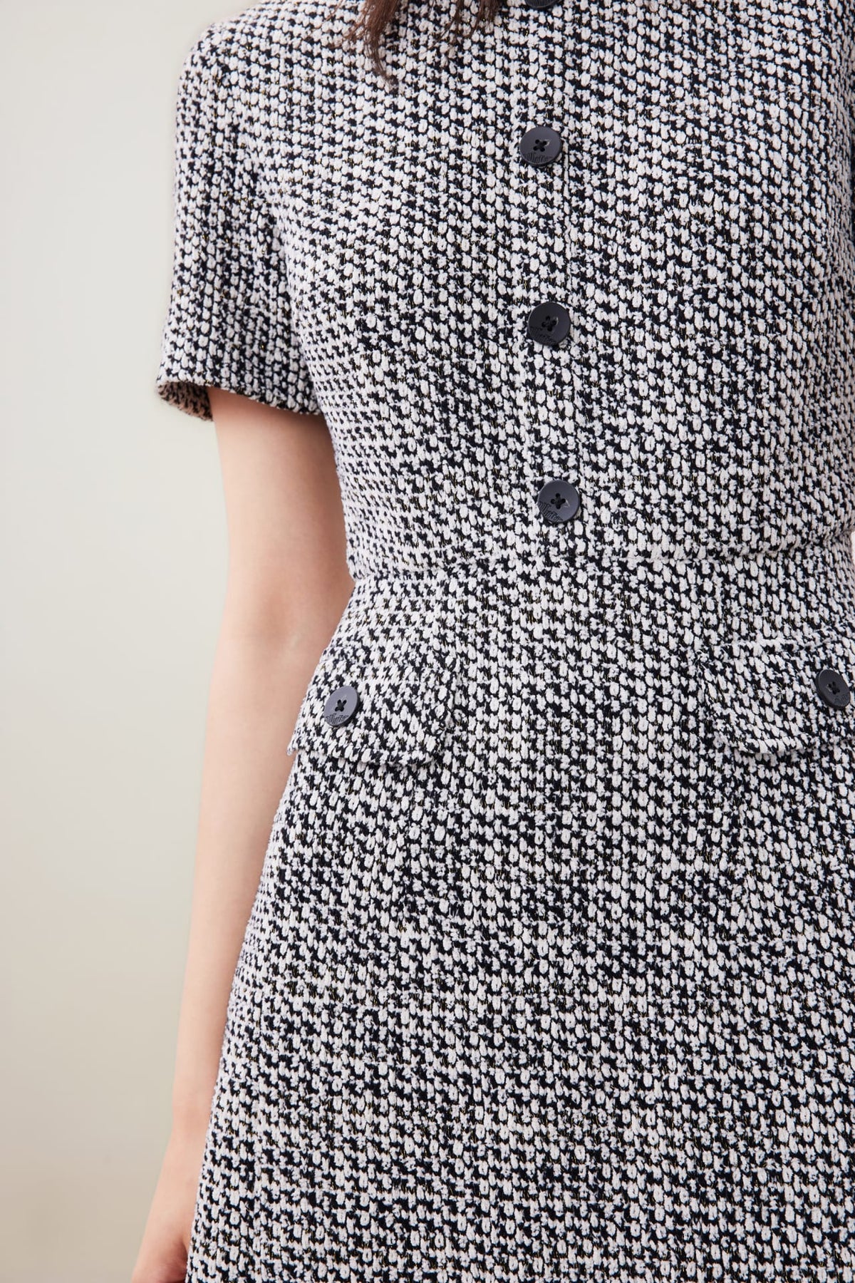 G2000 - Dresses - Tweed Knit Button Front Pleated Dress