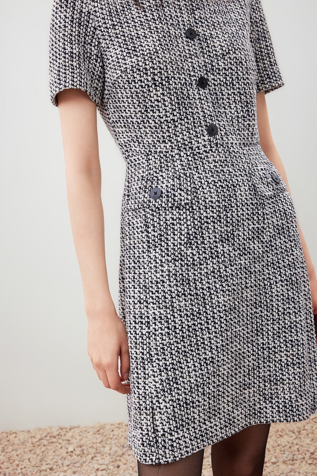 G2000 - Dresses - Tweed Knit Button Front Pleated Dress