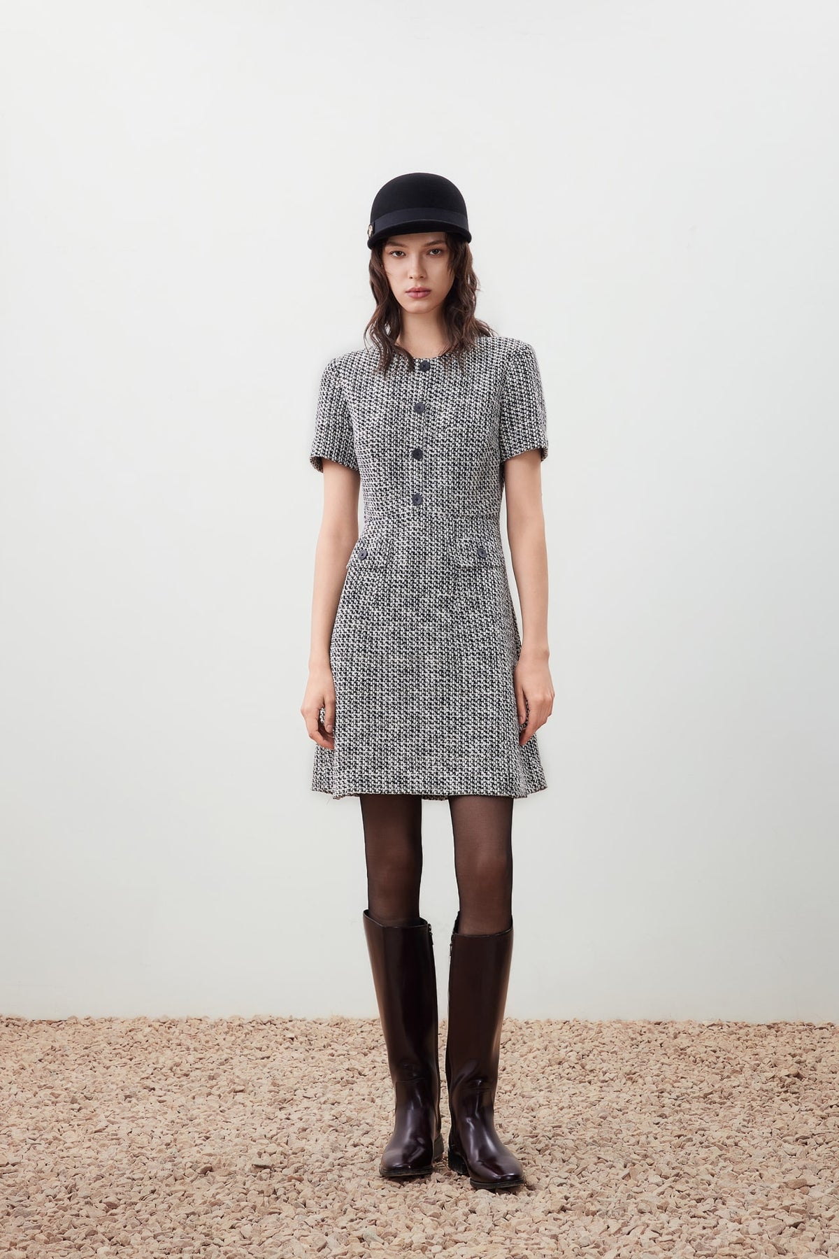 G2000 - Dresses - Tweed Knit Button Front Pleated Dress