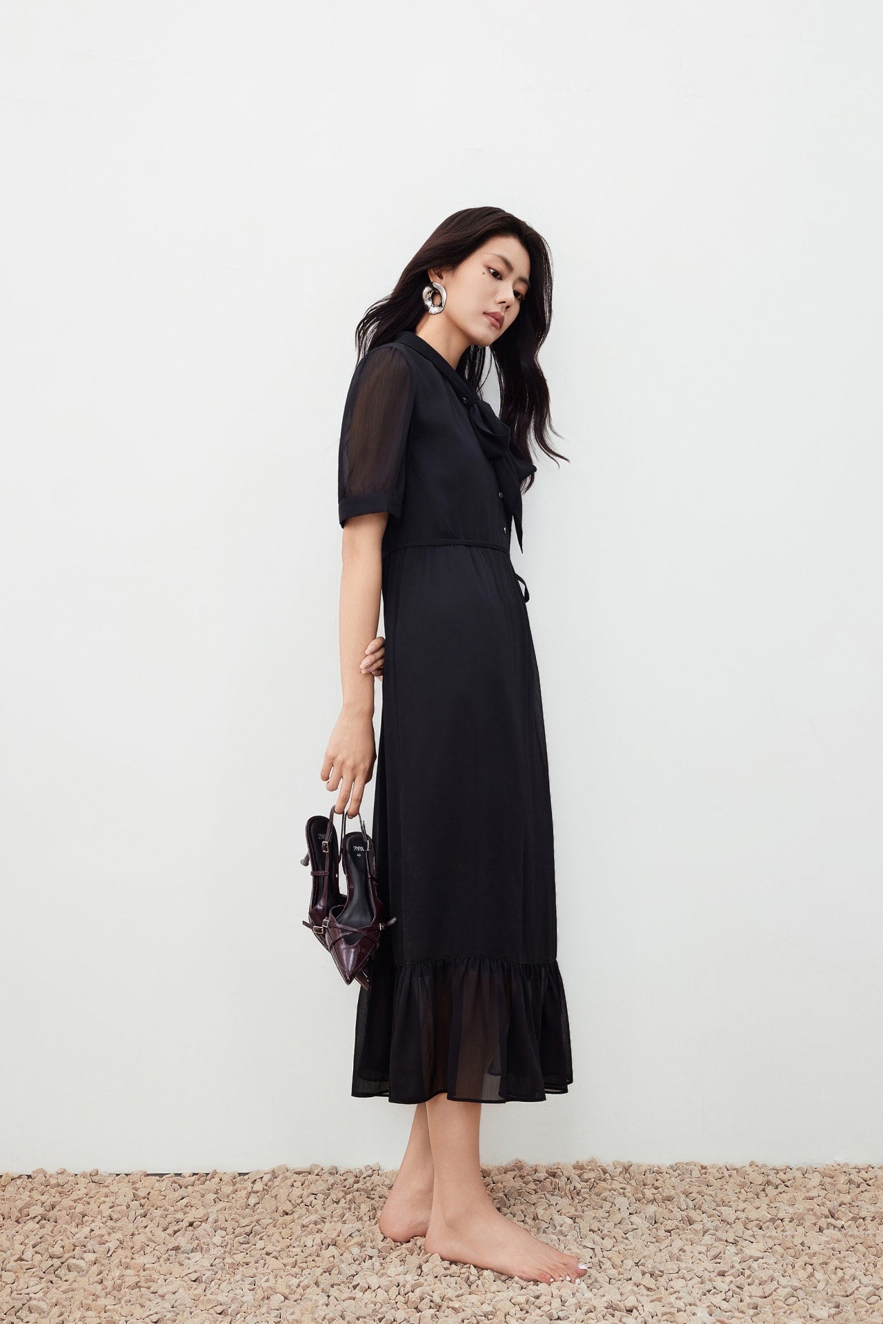 Tie Neck Chiffon Maxi Dress