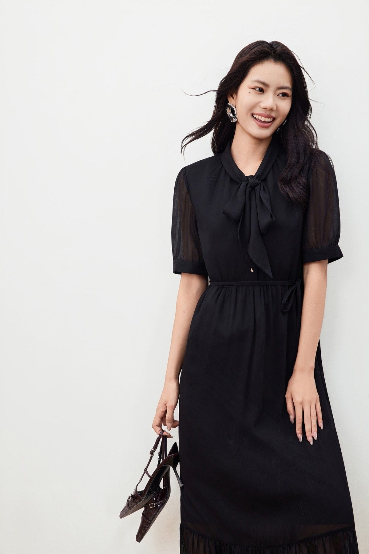 G2000 Dresses Tie Neck Chiffon Maxi Dress