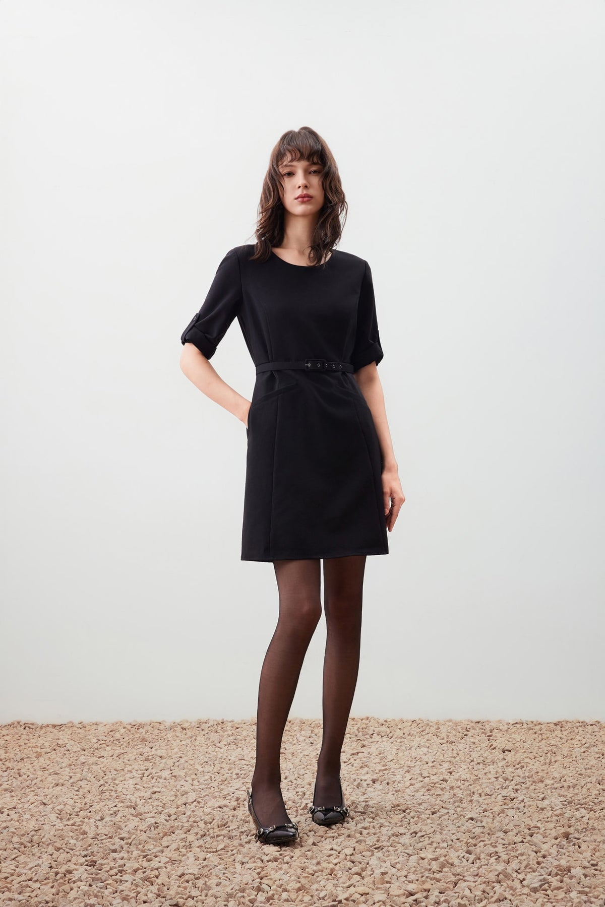 G2000 - Dresses - Belted A Line Dress - Regular - Black
