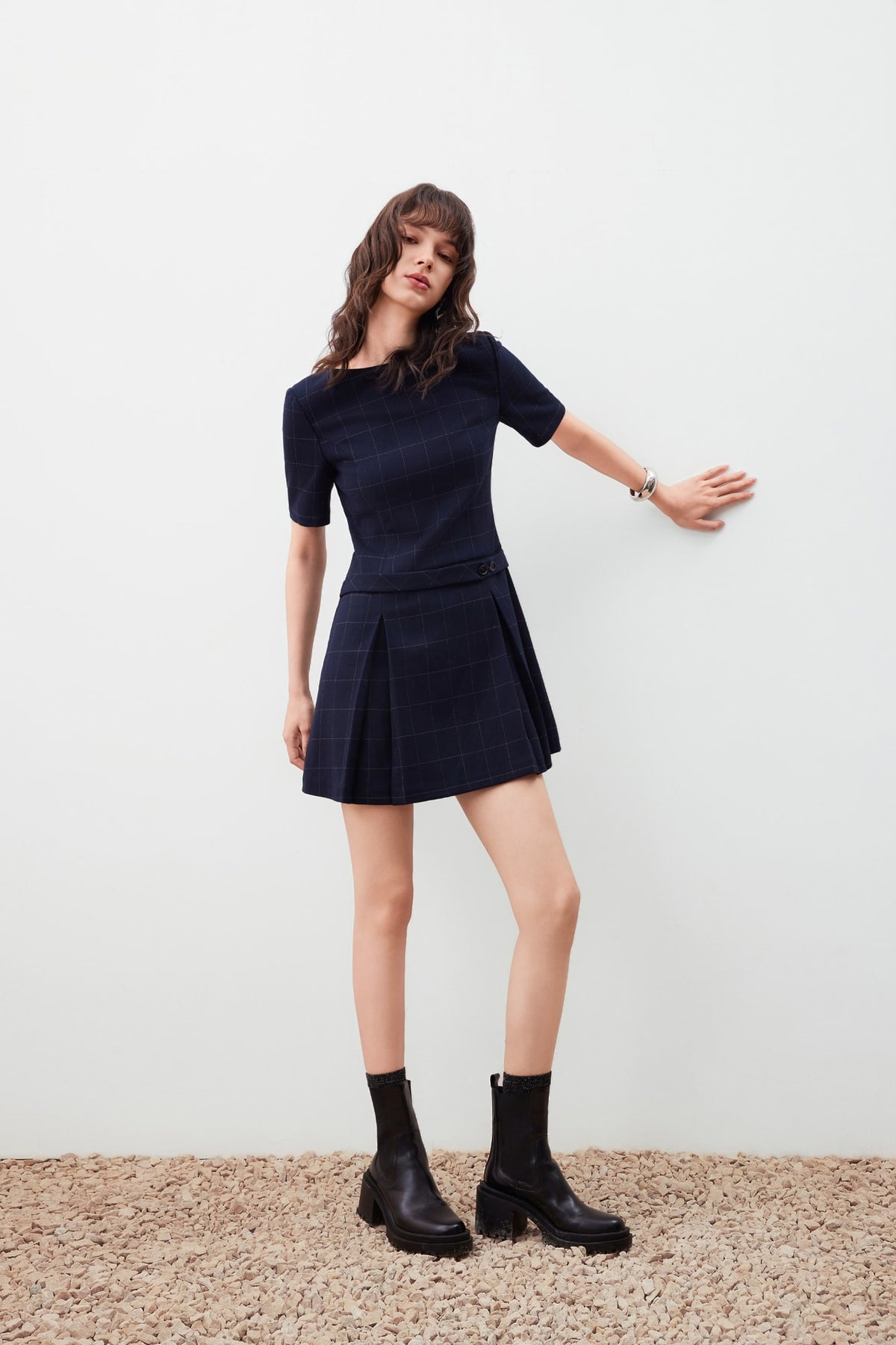 G2000 Dresses Check Twill Mini Dress Dark Navy Regular