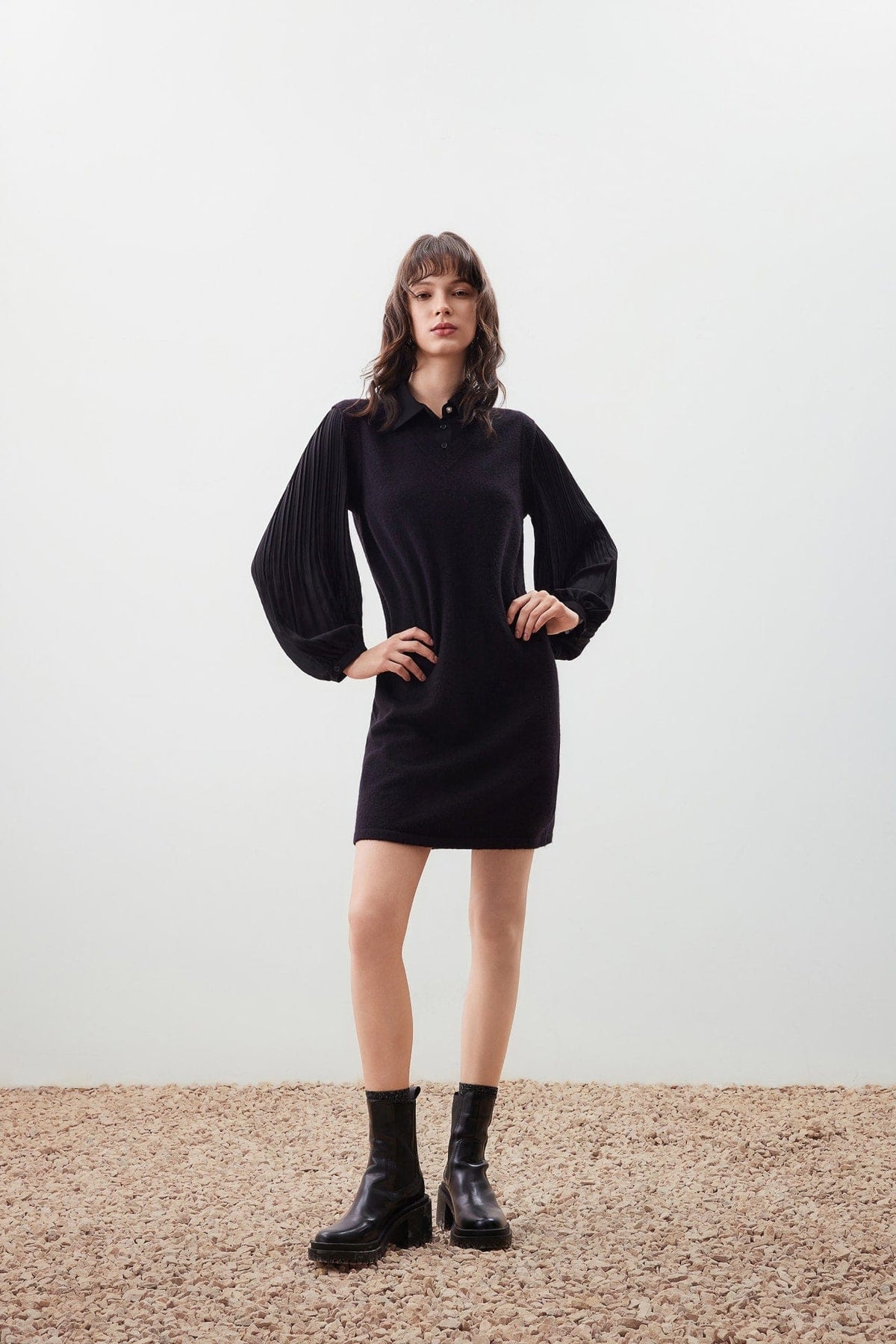 G2000 Dresses Blouse Block Sweater Dress Black Regular