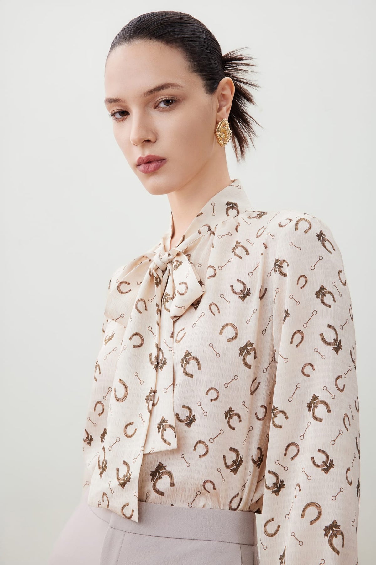 G2000 - Blouses - Horsebit Print Pussy Bow Blouse