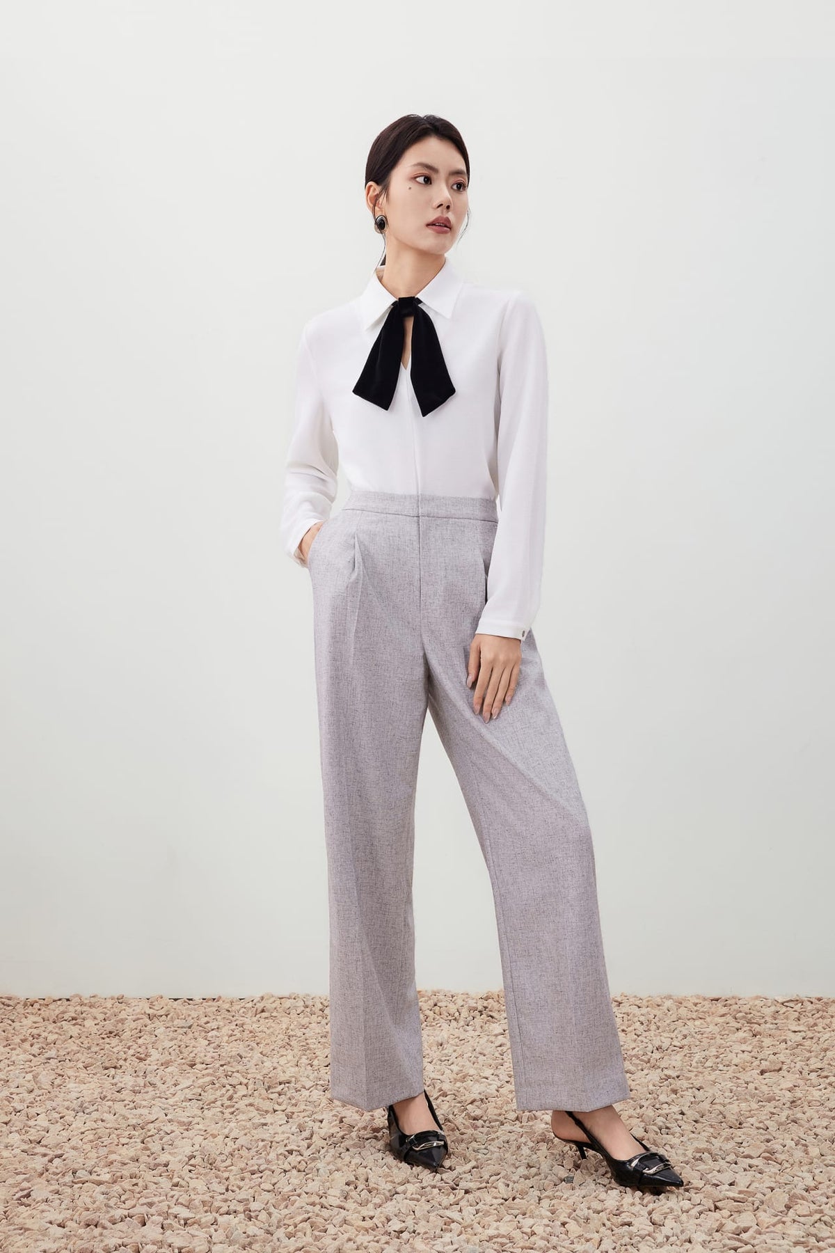 G2000 Blouses Crepe Blouse with Chiffon Bow Star White Regular